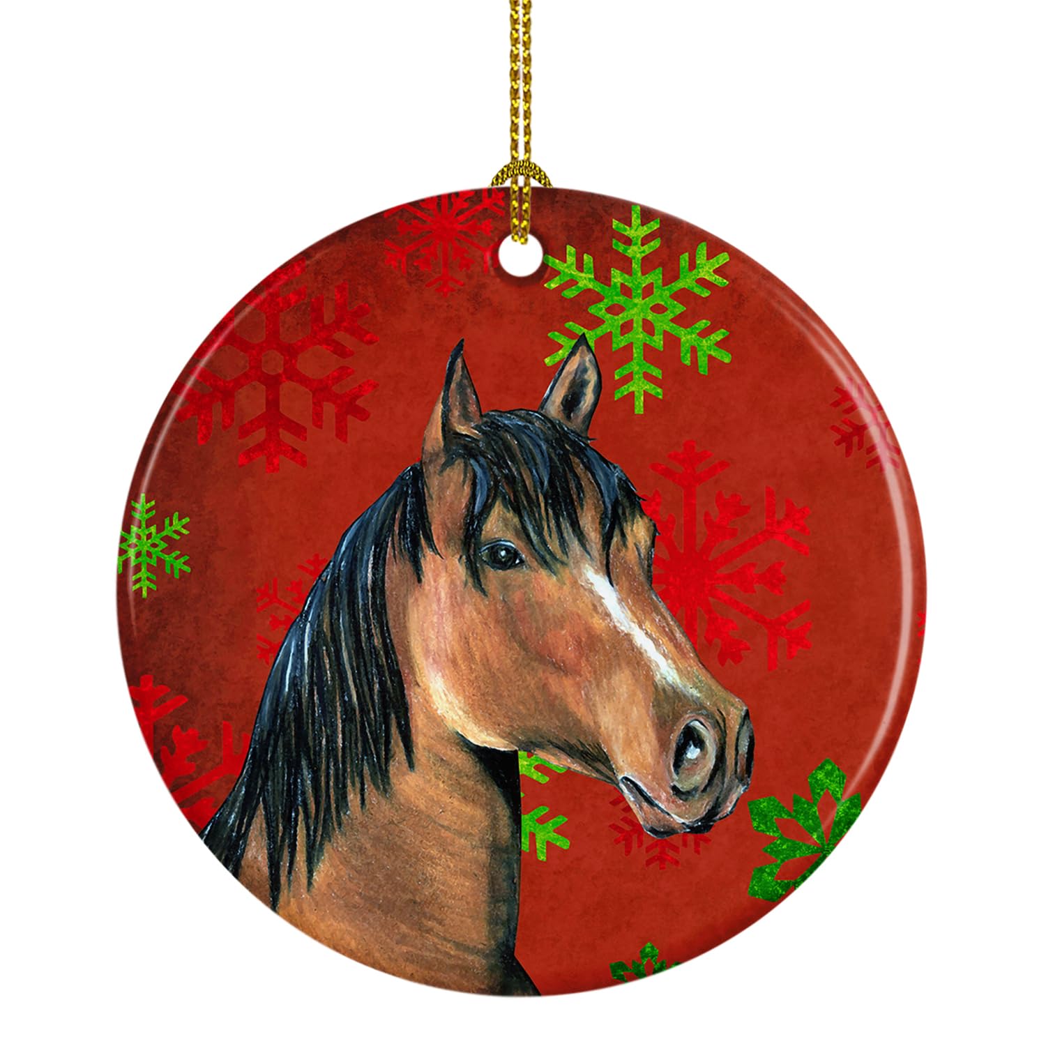 Horse Red Snowflakes Holiday Christmas Ceramic Ornament SB3124CO1