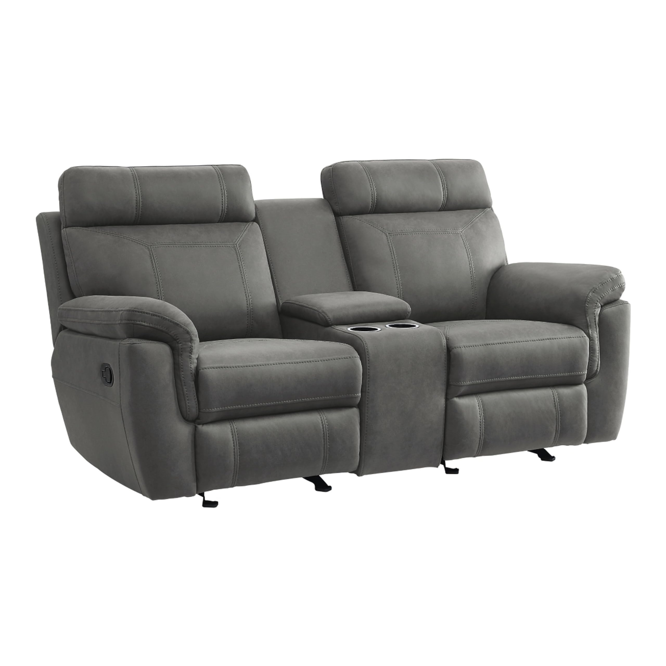 Clif 76 Inch Manual Glider Reclining Loveseat, Solid Wood, Gray Microfiber