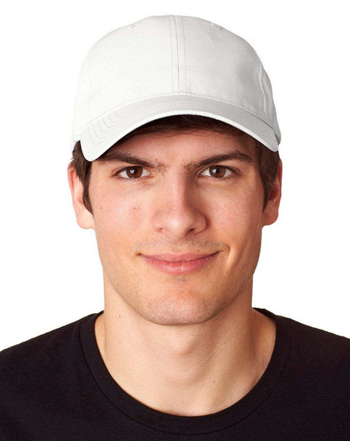 TH101 |TRIUMPH- Polyester Micro Jacquard performance mesh, six panel, unstructured, two-ply fabric front panel, moisture wicking grey mesh sweatband, anti-glare grey fabric under visor, self-fabric hook and loop closure- WHITE