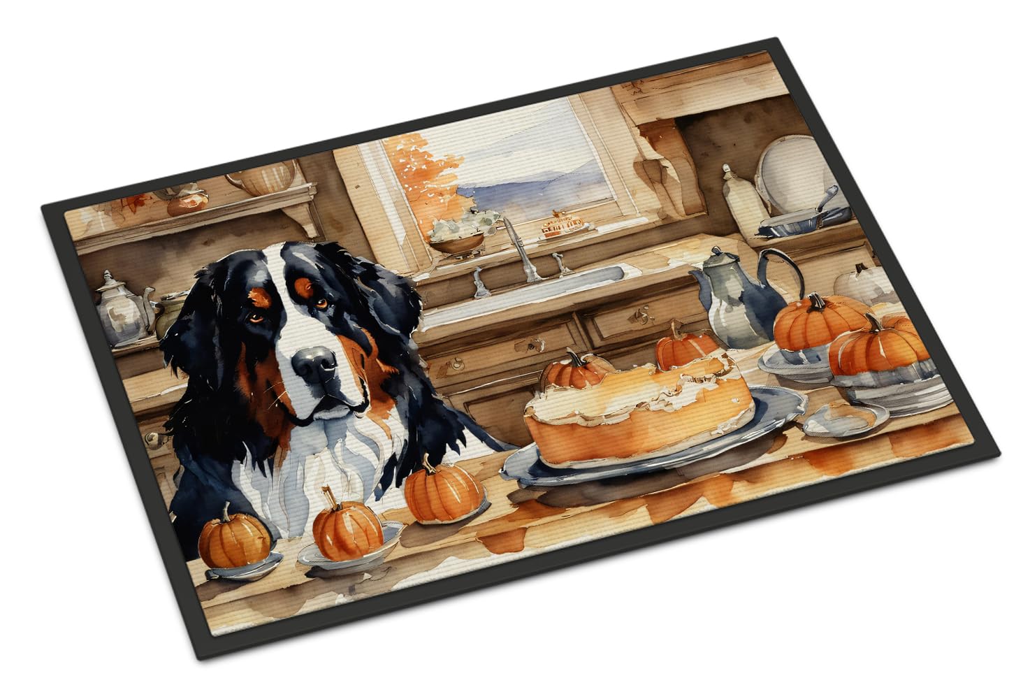 Carolines Treasures DAC1737JMAT Bernese Mountain Dog Fall Kitchen Pumpkins Indoor or Outdoor Mat 24x36 Front Door Mat Indoor Outdoor Rugs for Entryway, Non Slip Washable Low Pile