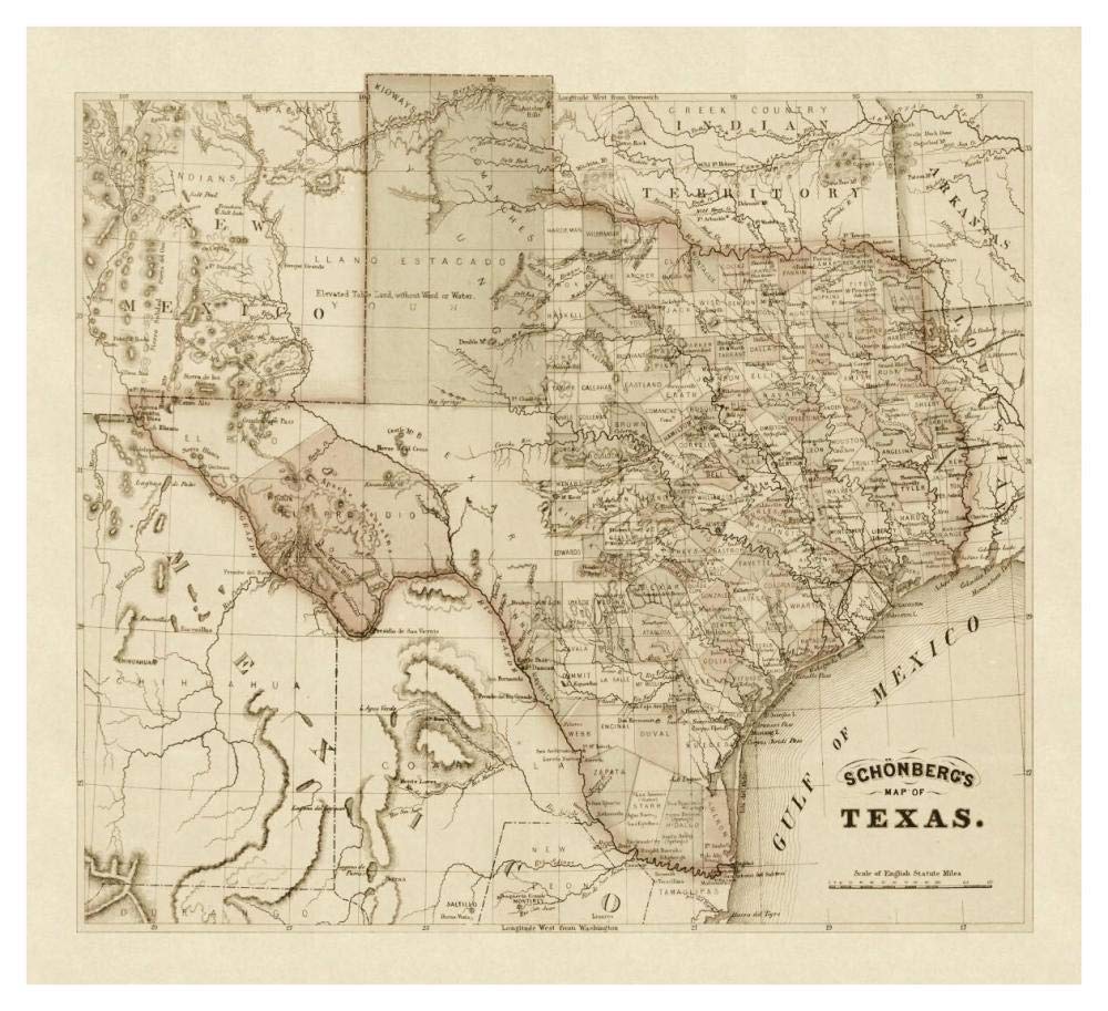 Schonbergs map of Texas, 1866-Paper Art-42x38”