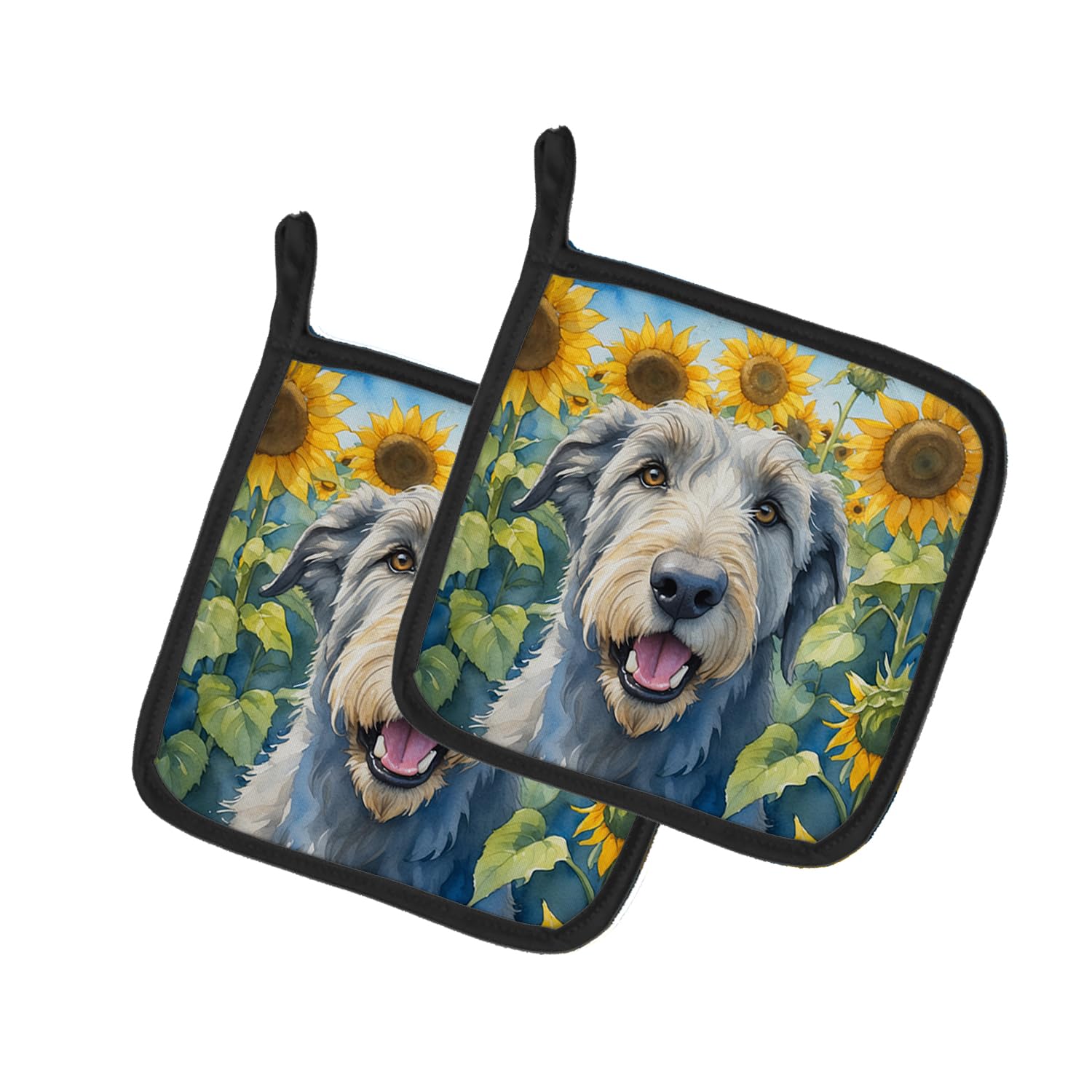 Irish Wolfhound in Sunflowers Pair of Pot Holders