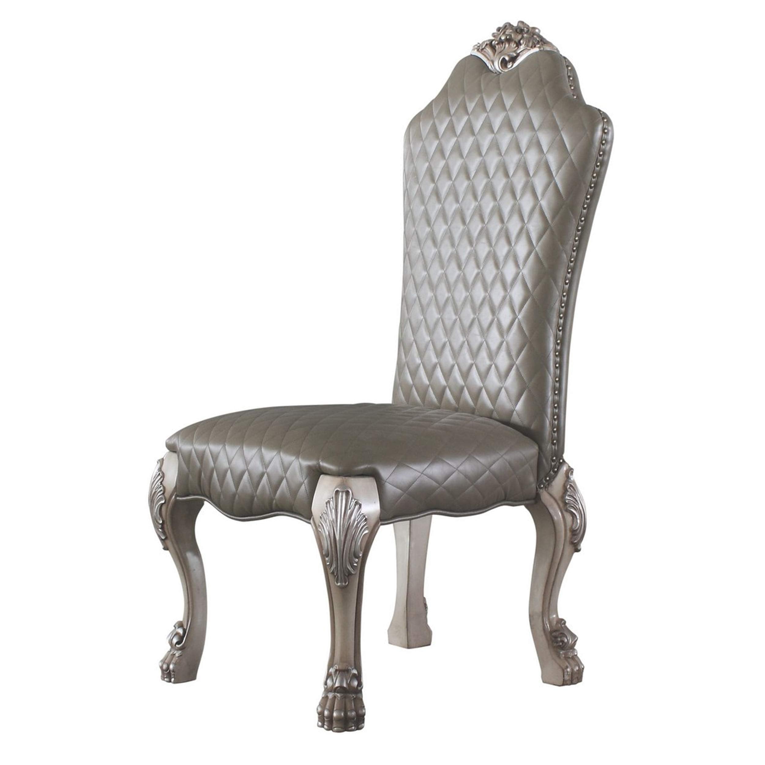 Leatherette Side Chair with High Back and Claw Legs, Set of 2,Antique White