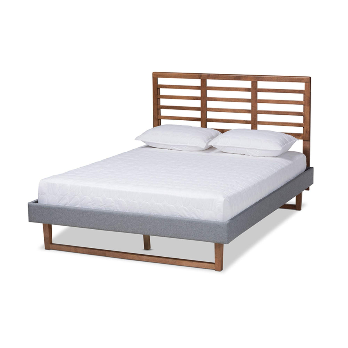 Baxton Studio Rina Modern And Contemporary Dark Grey Fabric Upholstered And Ash Walnut Brown Finished Wood Queen Size Platform Bed