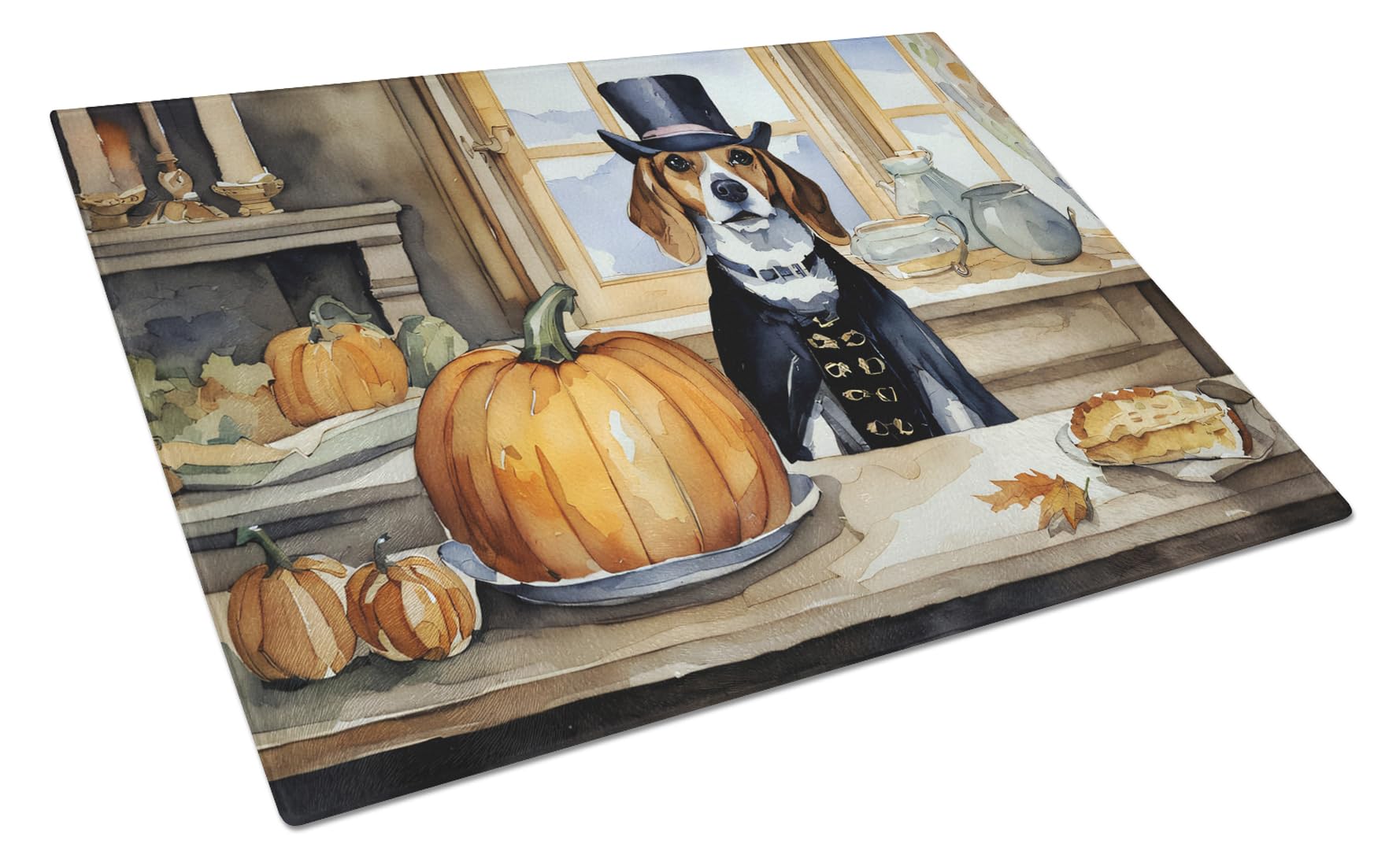 Carolines Treasures DAC1732LCB Beagle Fall Kitchen Pumpkins Glass Cutting Board Large Decorative Tempered Glass Kitchen Cutting and Serving Board Large Size Chopping Board