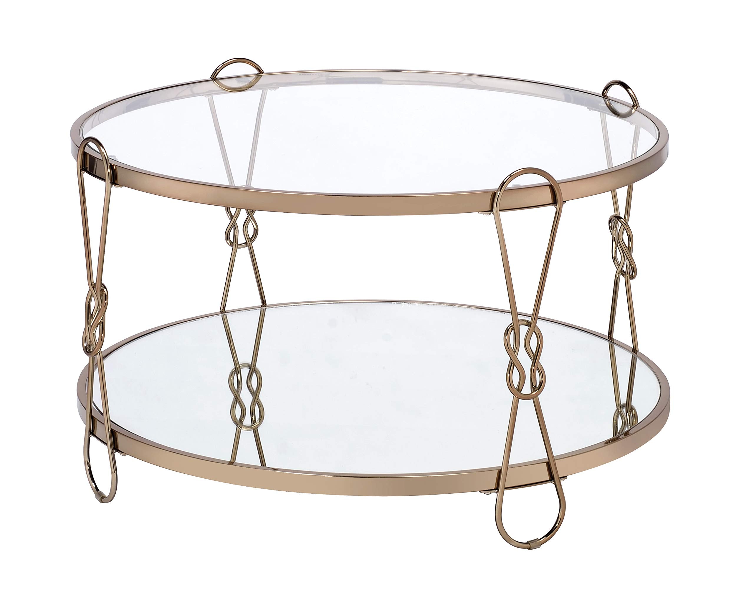 Benjara Metal Coffee Table With Glass Top And 1 Bottom Shelf,Gold And Clear