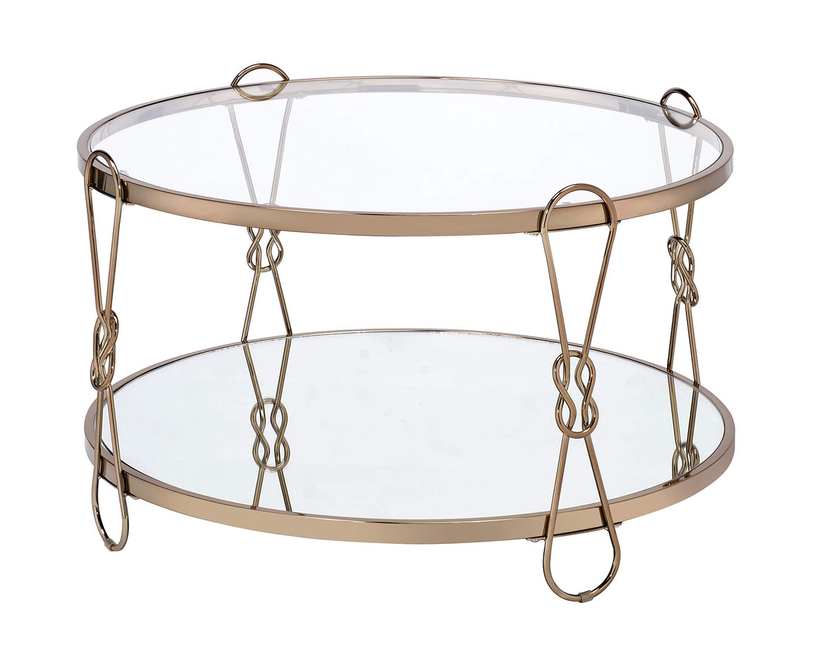 Benjara Metal Coffee Table With Glass Top And 1 Bottom Shelf,Gold And Clear