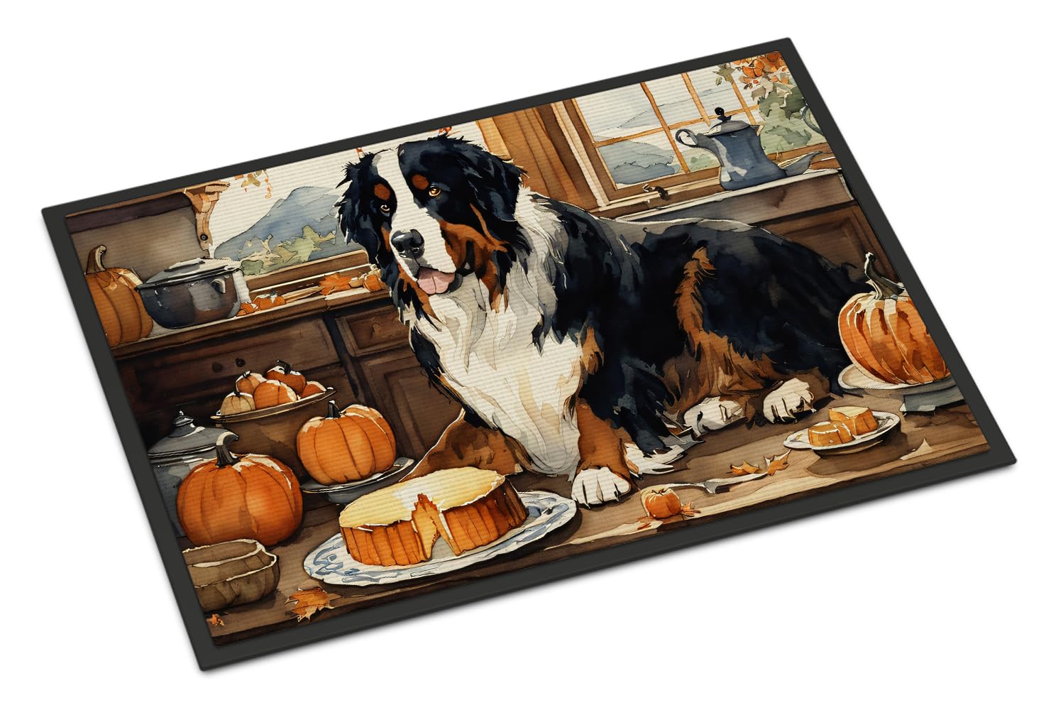 Carolines Treasures DAC1738JMAT Bernese Mountain Dog Fall Kitchen Pumpkins Indoor or Outdoor Mat 24x36 Front Door Mat Indoor Outdoor Rugs for Entryway, Non Slip Washable Low Pile