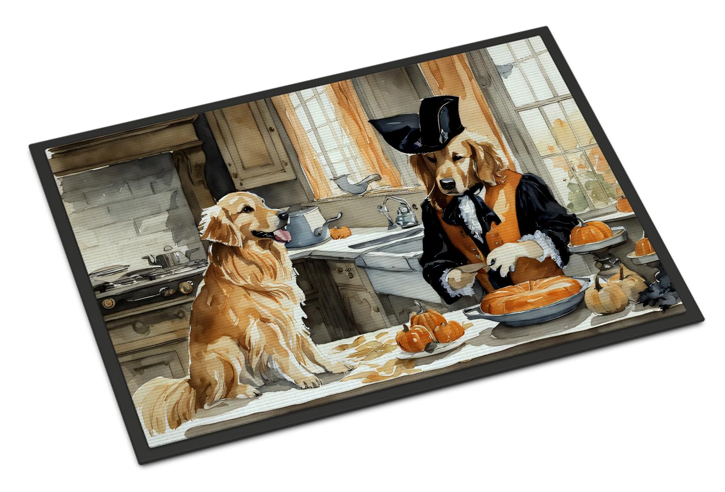Carolines Treasures DAC1776JMAT Golden Retriever Fall Kitchen Pumpkins Indoor or Outdoor Mat 24x36 Front Door Mat Indoor Outdoor Rugs for Entryway, Non Slip Washable Low Pile