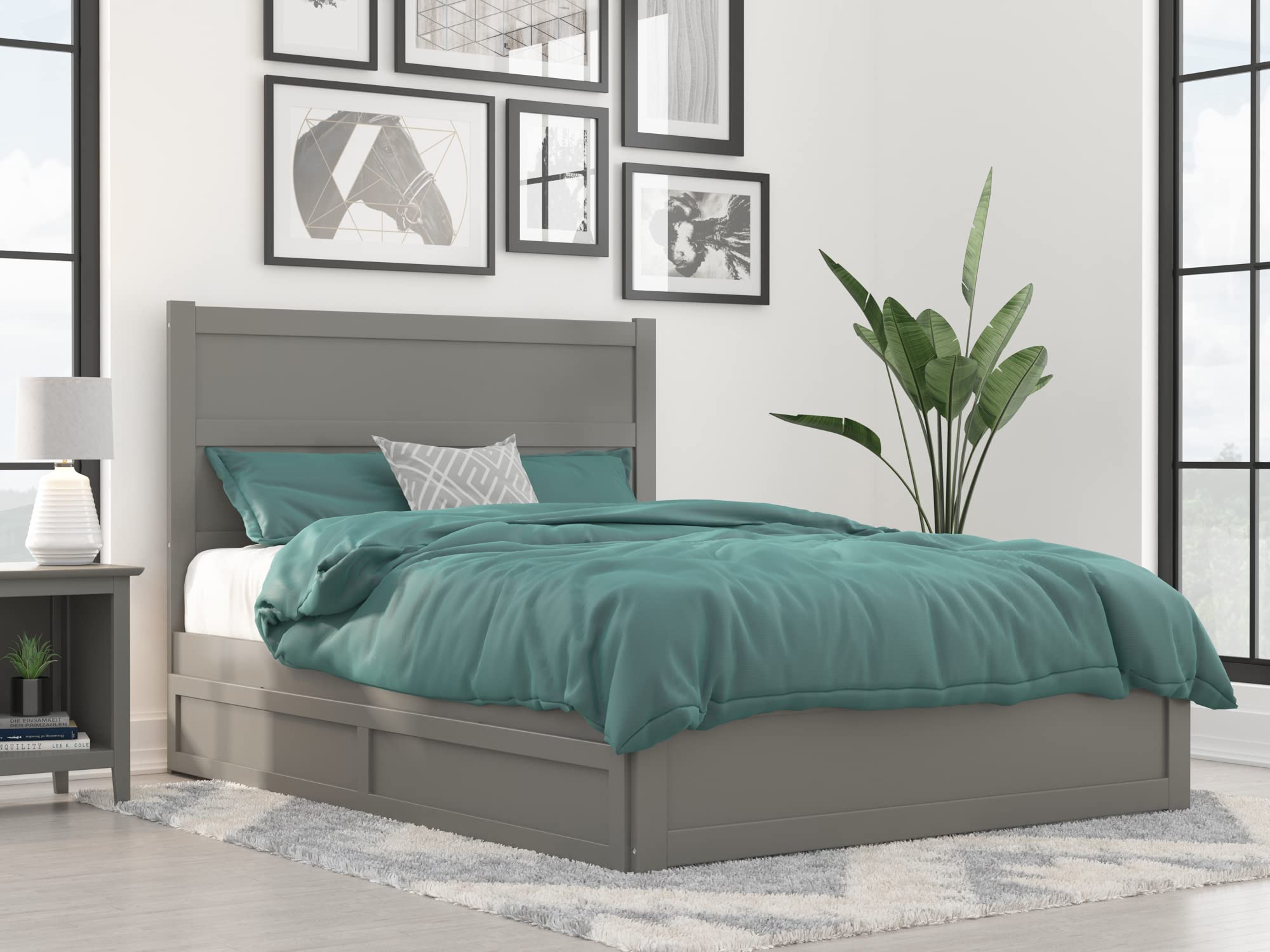 NoHo Queen Platform Bed with Matching Footboard & Twin XL Trundle in Grey