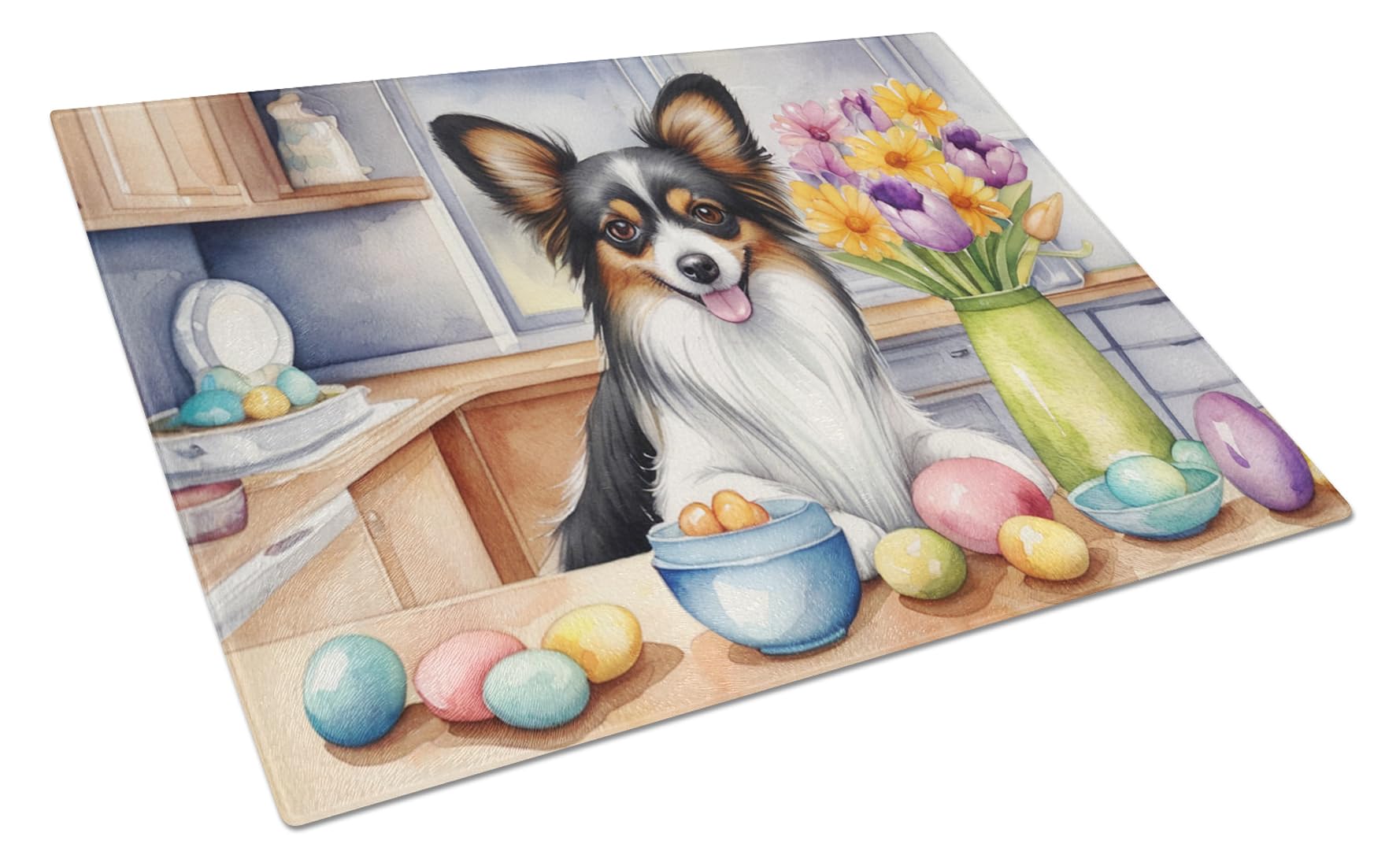 Carolines Treasures DAC6865LCB Decorating Easter Papillon Glass Cutting Board Decorative Tempered Glass Kitchen Cutting and Serving Board Large Size Chopping Board