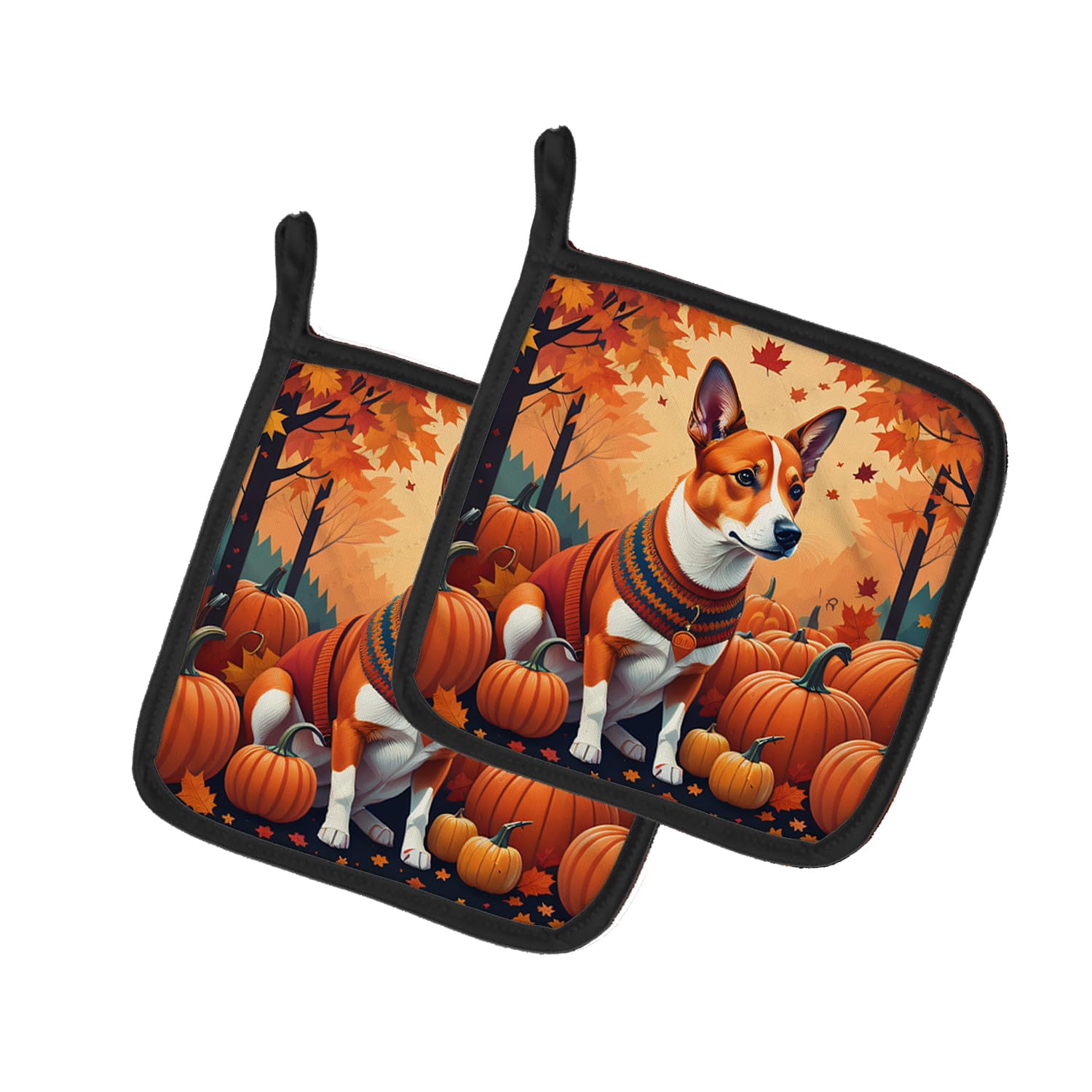Red Basenji Fall Pair of Pot Holders