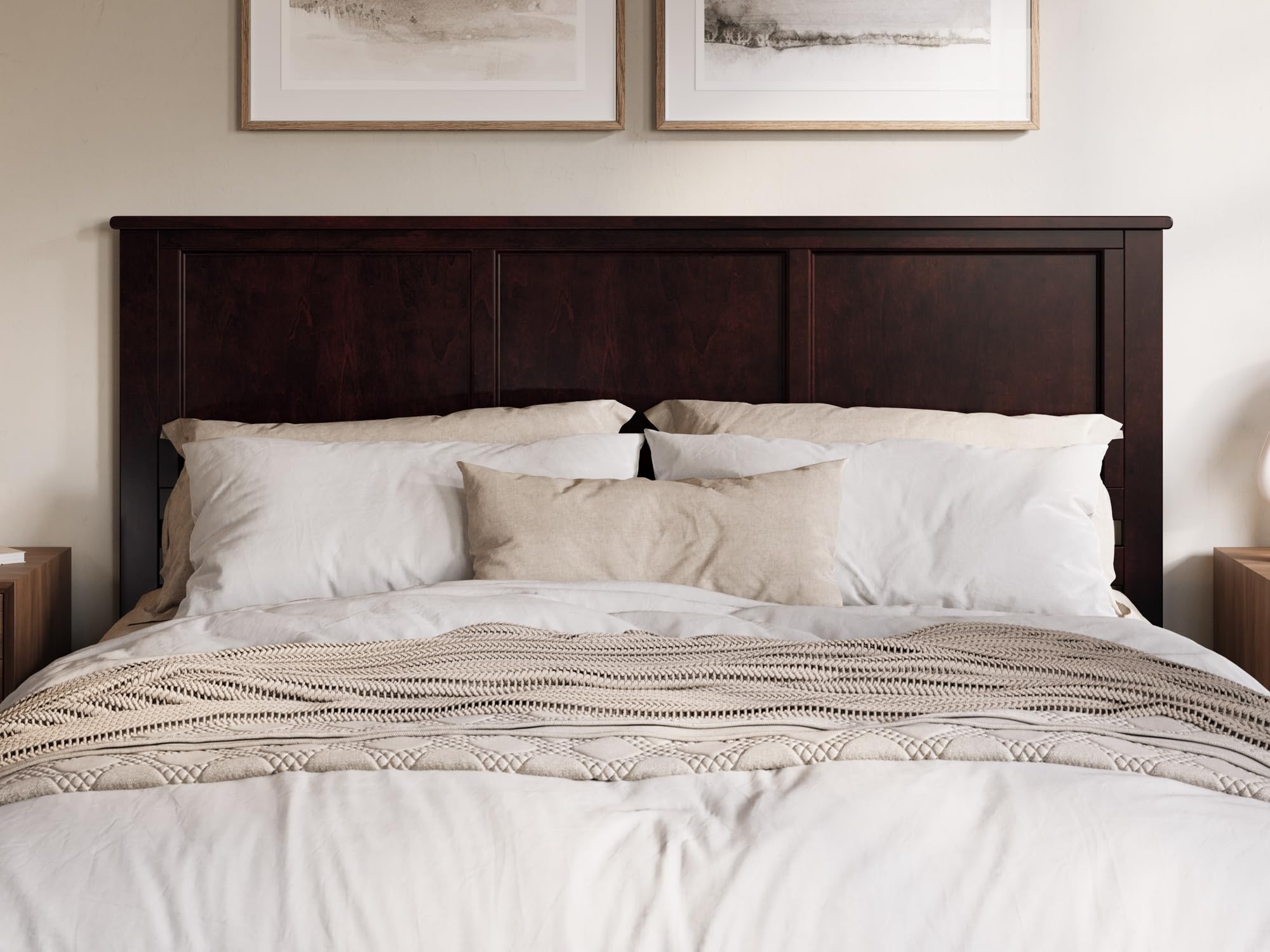 Charlotte King Solid Wood Low Profile Platform Bed with Matching Footboard in Espresso