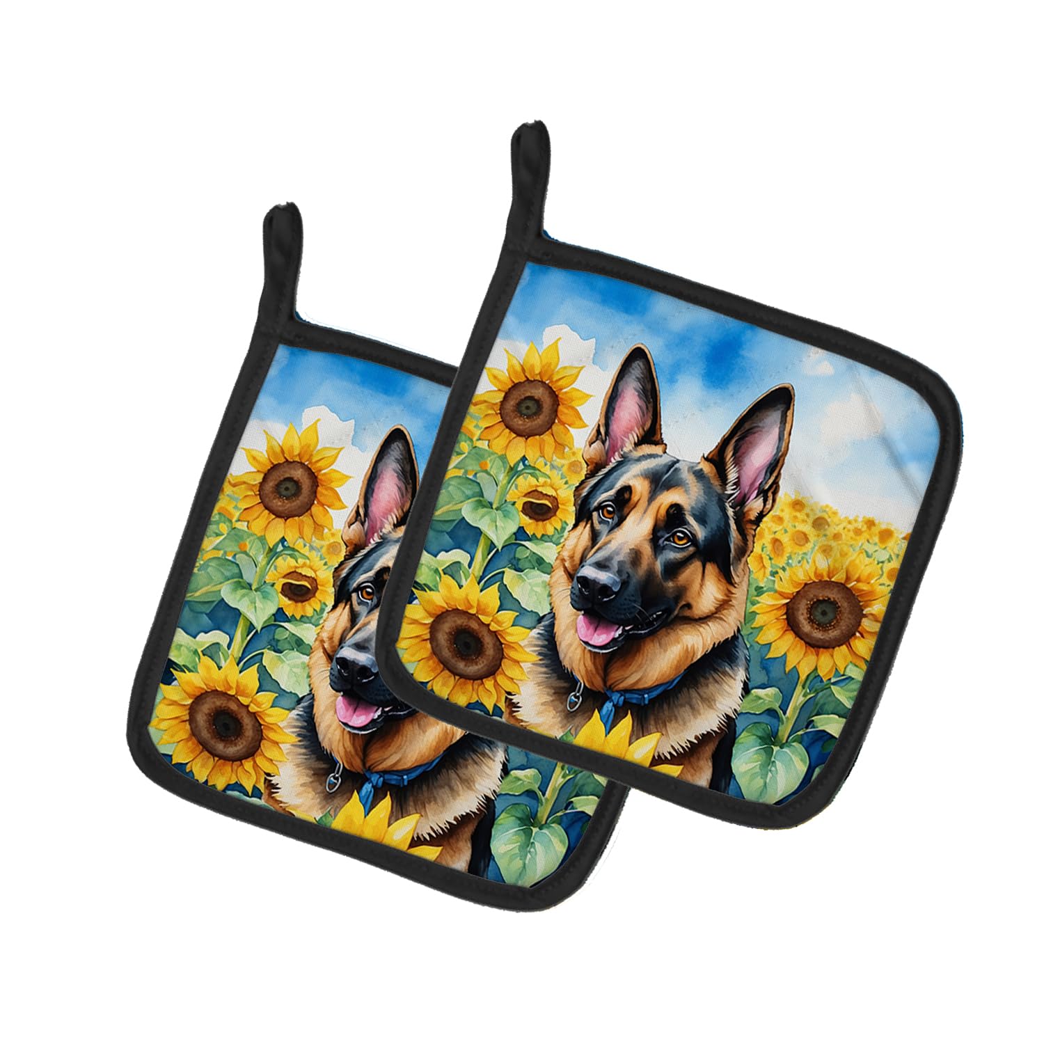 German Shepherd in Sunflowers Pair of Pot Holders
