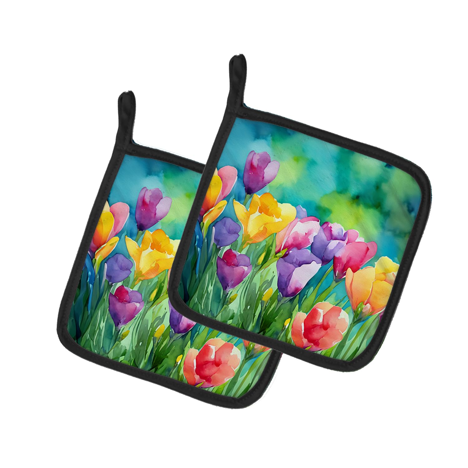Freesias in Watercolor Pair of Pot Holders