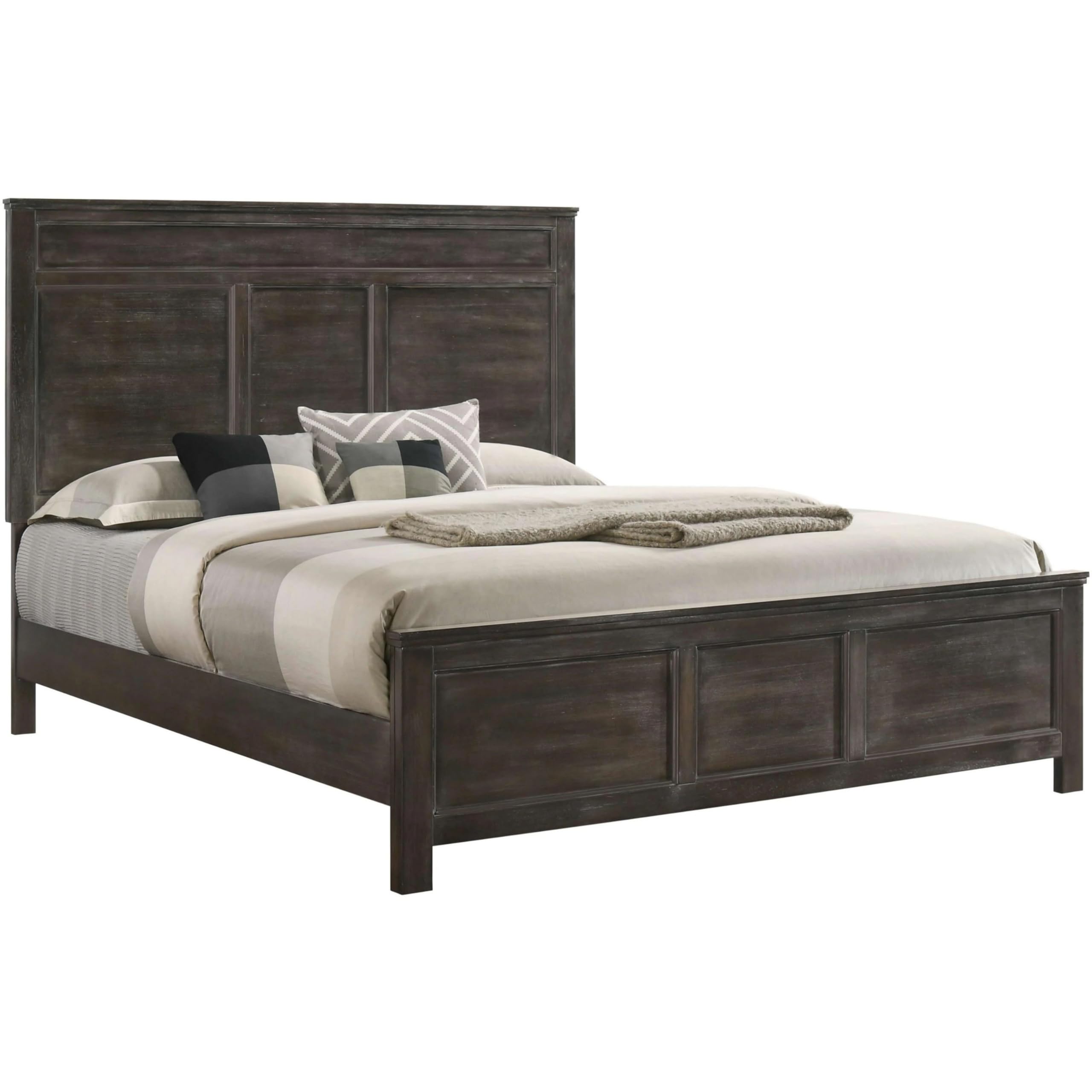 Aver King Size Bed, Transitional Carved Panel Design, Nutmeg Brown Wood