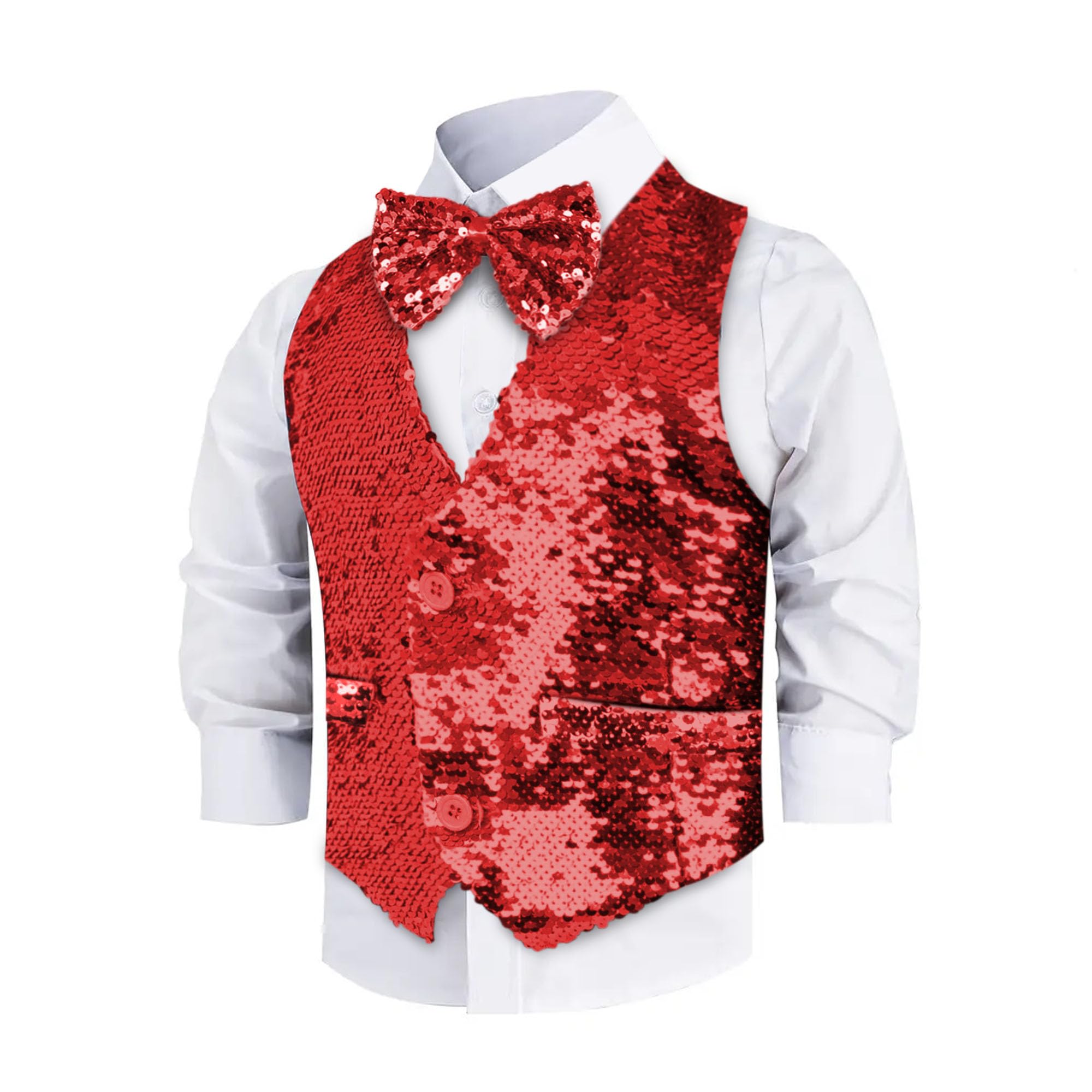 Red Sequined Vest & Bow Tie - XL (16-18)