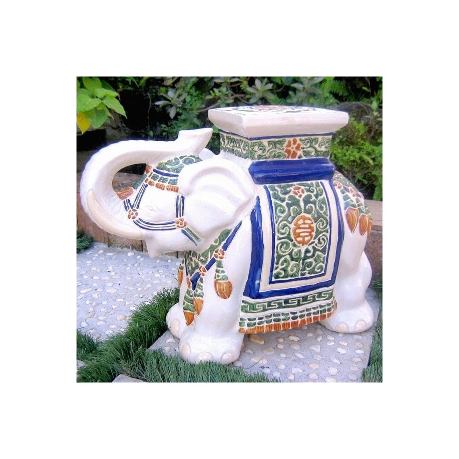 Large Porcelain Elephant Stool - White