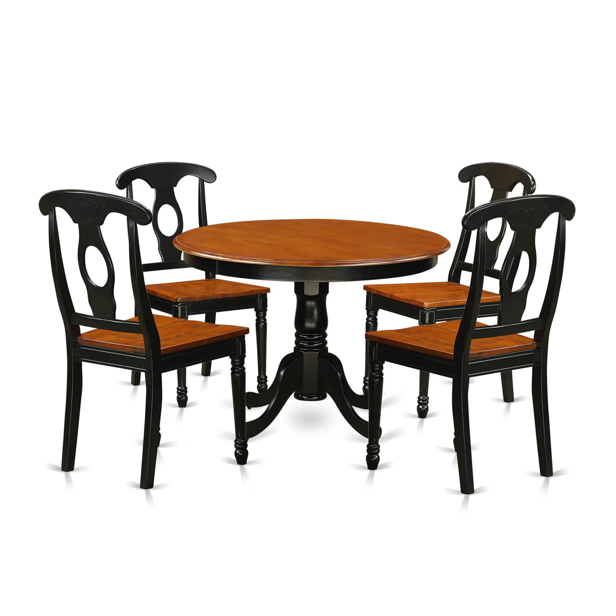 5  Pc  set  with  a  Round  Dinette  Table  and  4  Leather  Kitchen  Chairs  in  Black  and  Cherry  .
