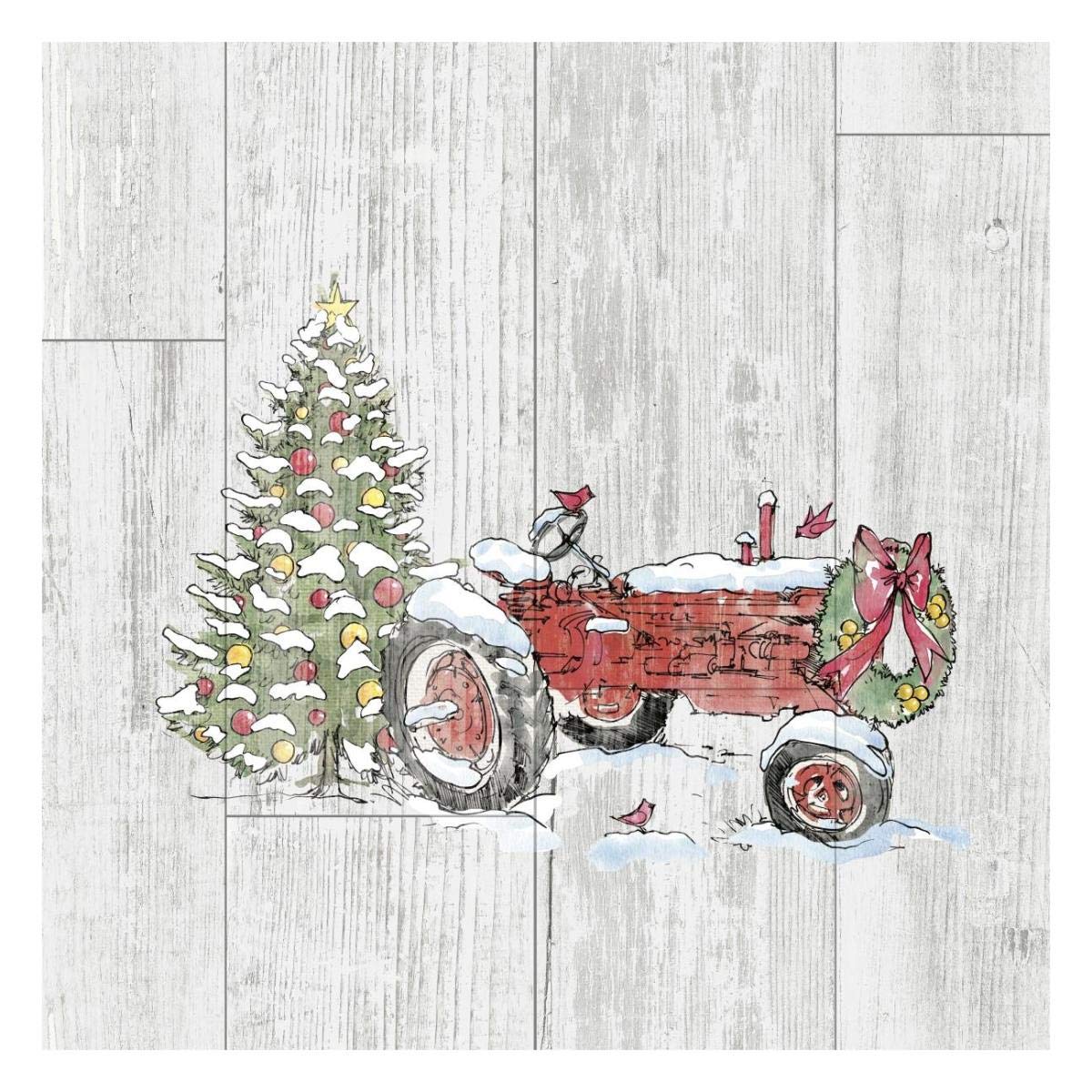 Country Christmas III no Words on White Wood -Paper Art-26x26”