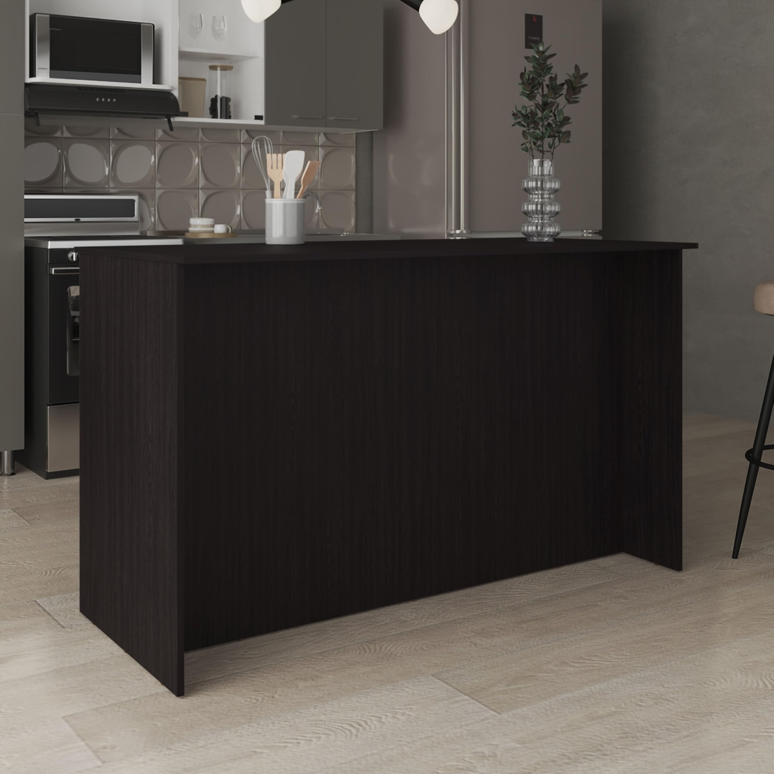 Ginger Kitchen Island, Three Open Shelves, Two Cabinets White / Dark Brown