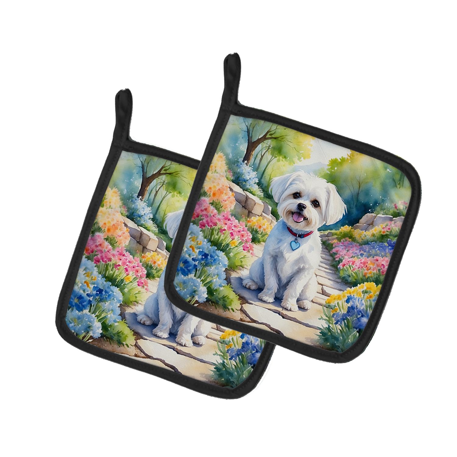 Maltese Spring Path Pair of Pot Holders