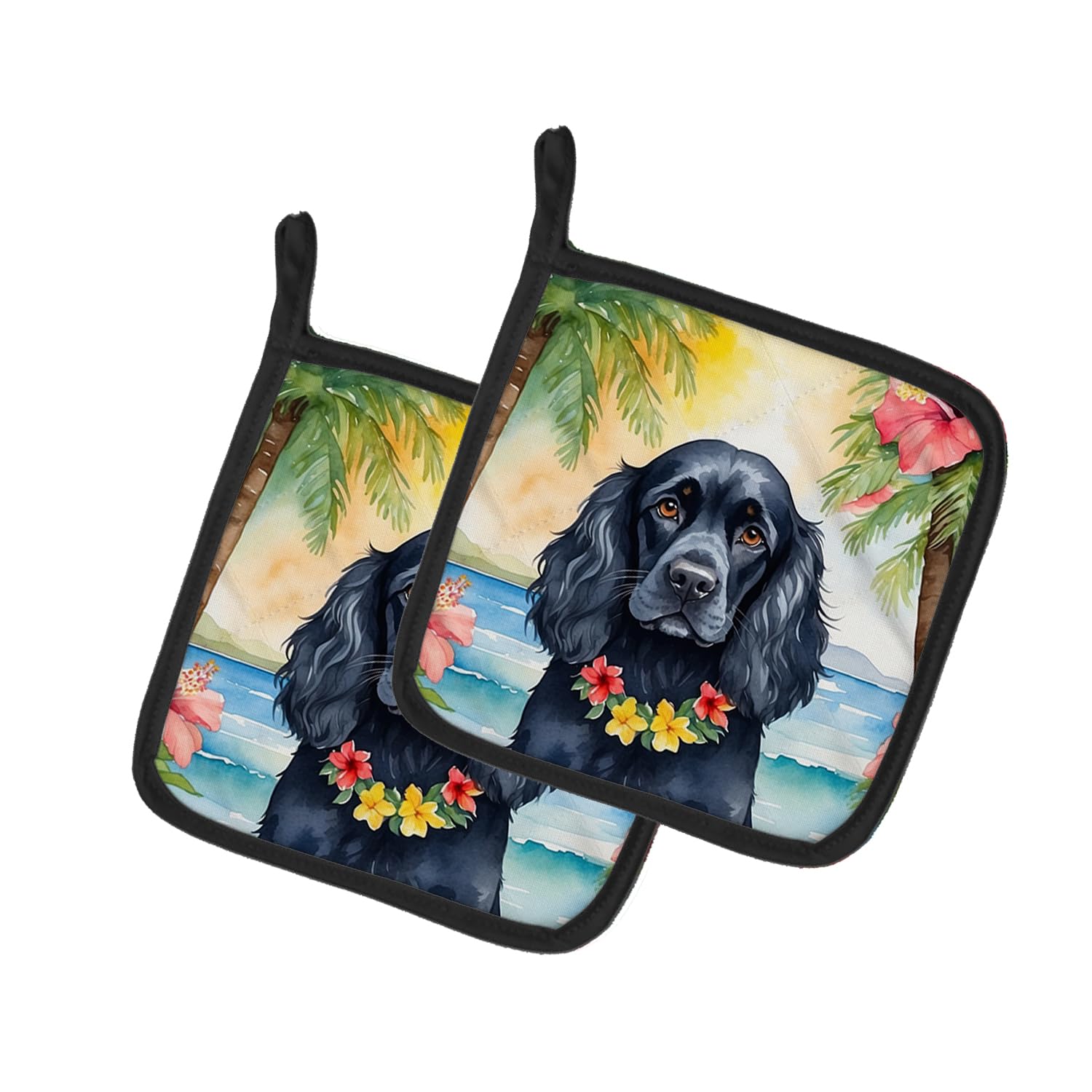 Cocker Spaniel Luau Pair of Pot Holders