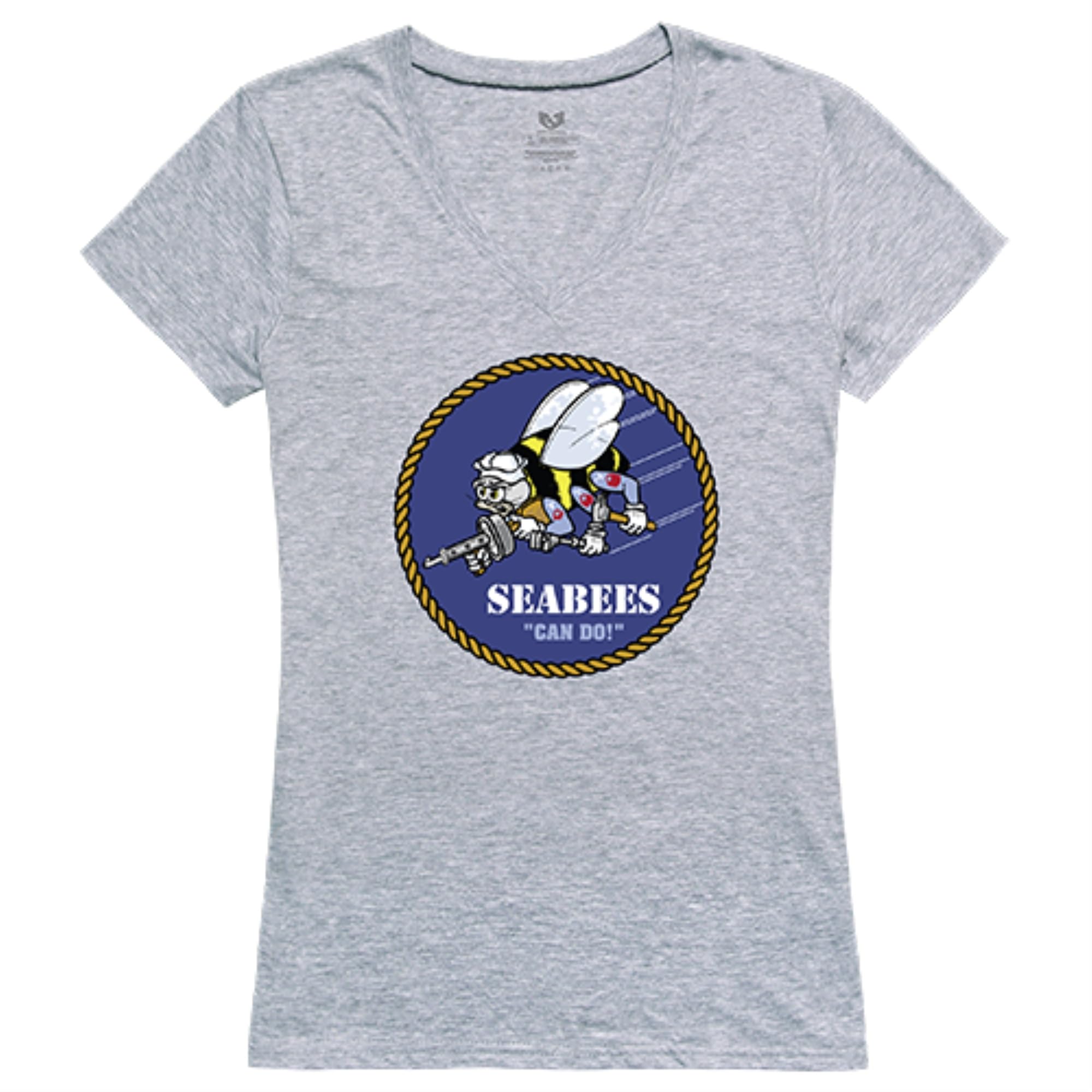 Graphic V-Neck, Seabees, H.Grey, 2X