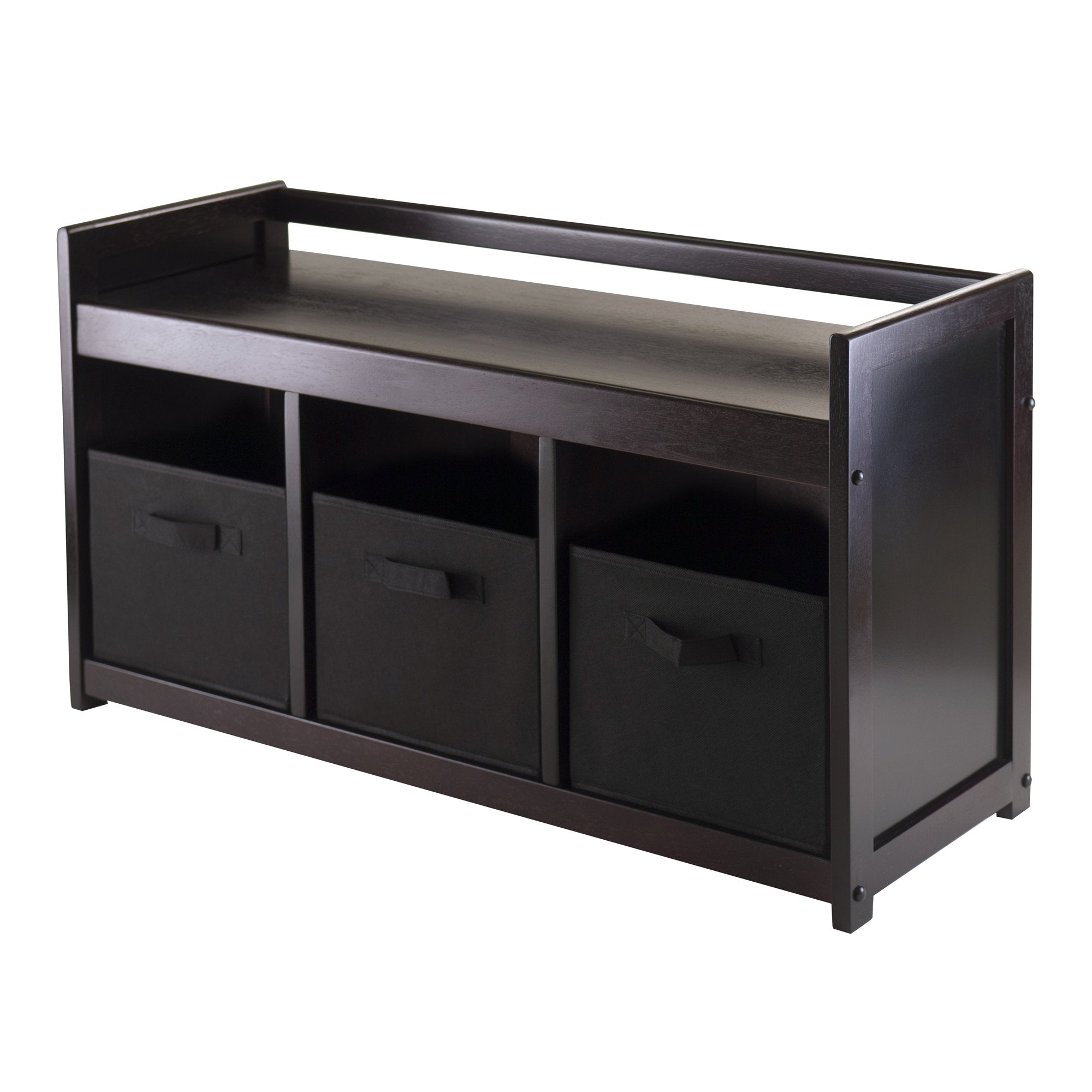 Addison 4-Pc Storage Bench with 3 Foldable Fabric Baskets, Espresso and Black
