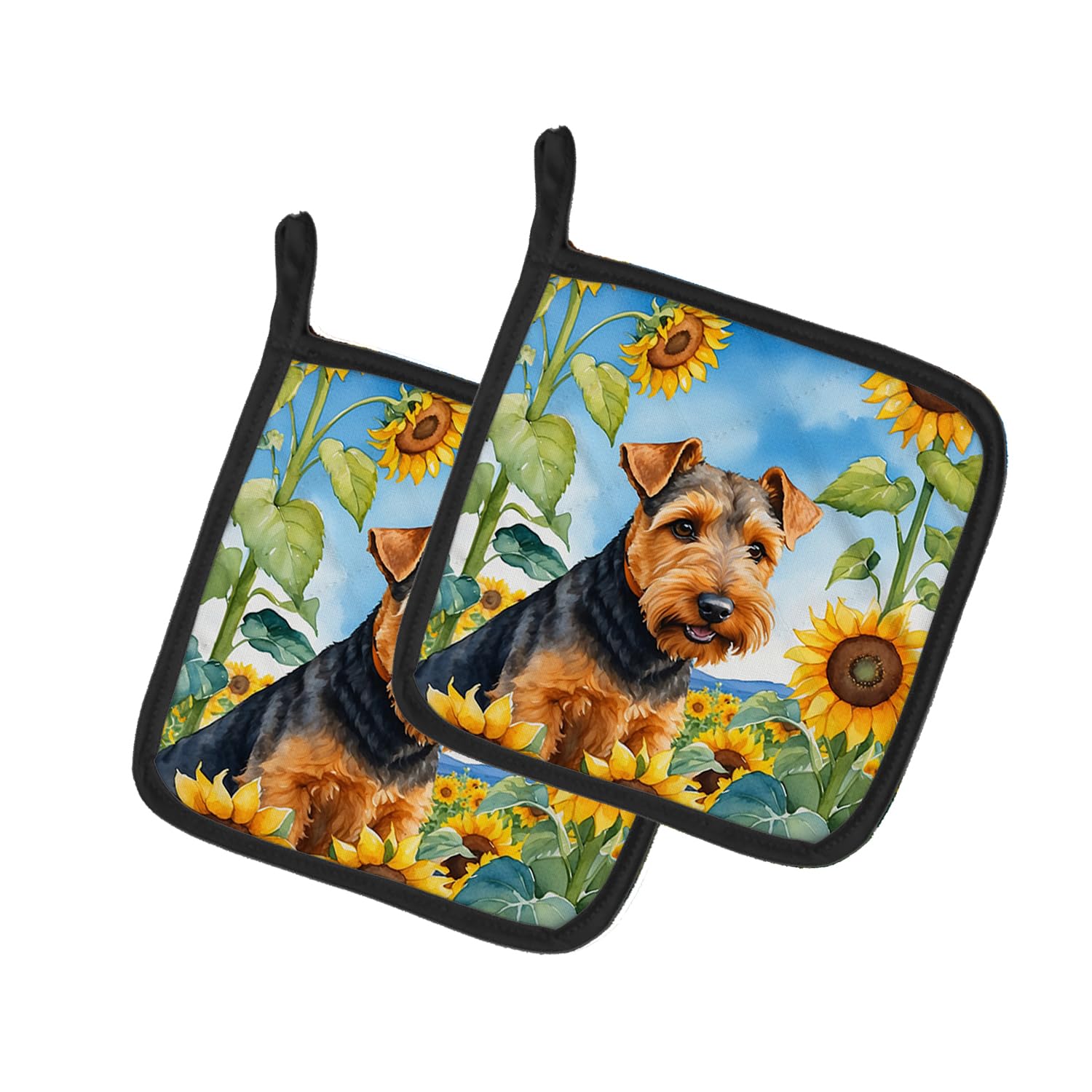 Welsh Terrier in Sunflowers Pair of Pot Holders