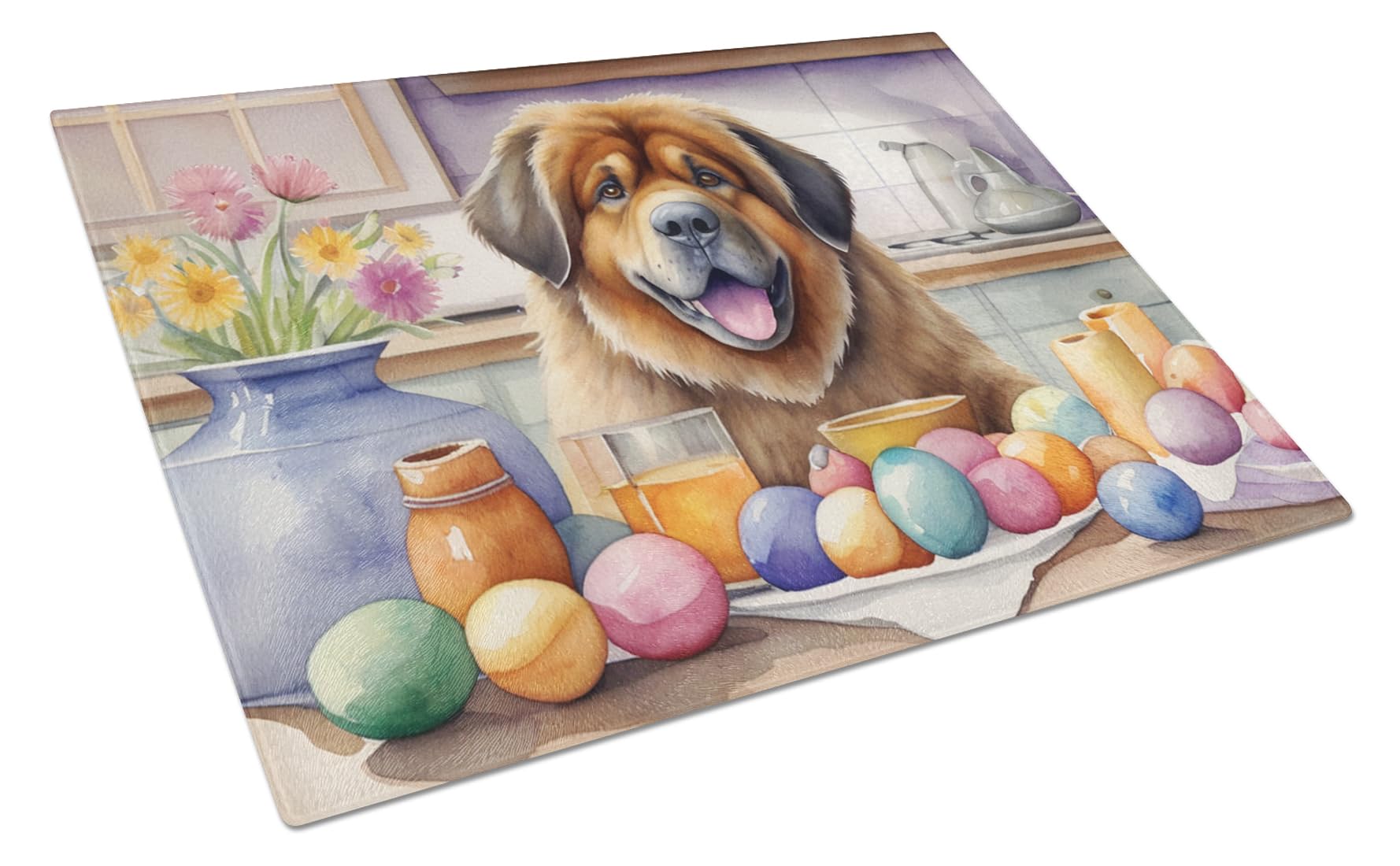 Carolines Treasures DAC6911LCB Decorating Easter Tibetan Mastiff Glass Cutting Board Decorative Tempered Glass Kitchen Cutting and Serving Board Large Size Chopping Board