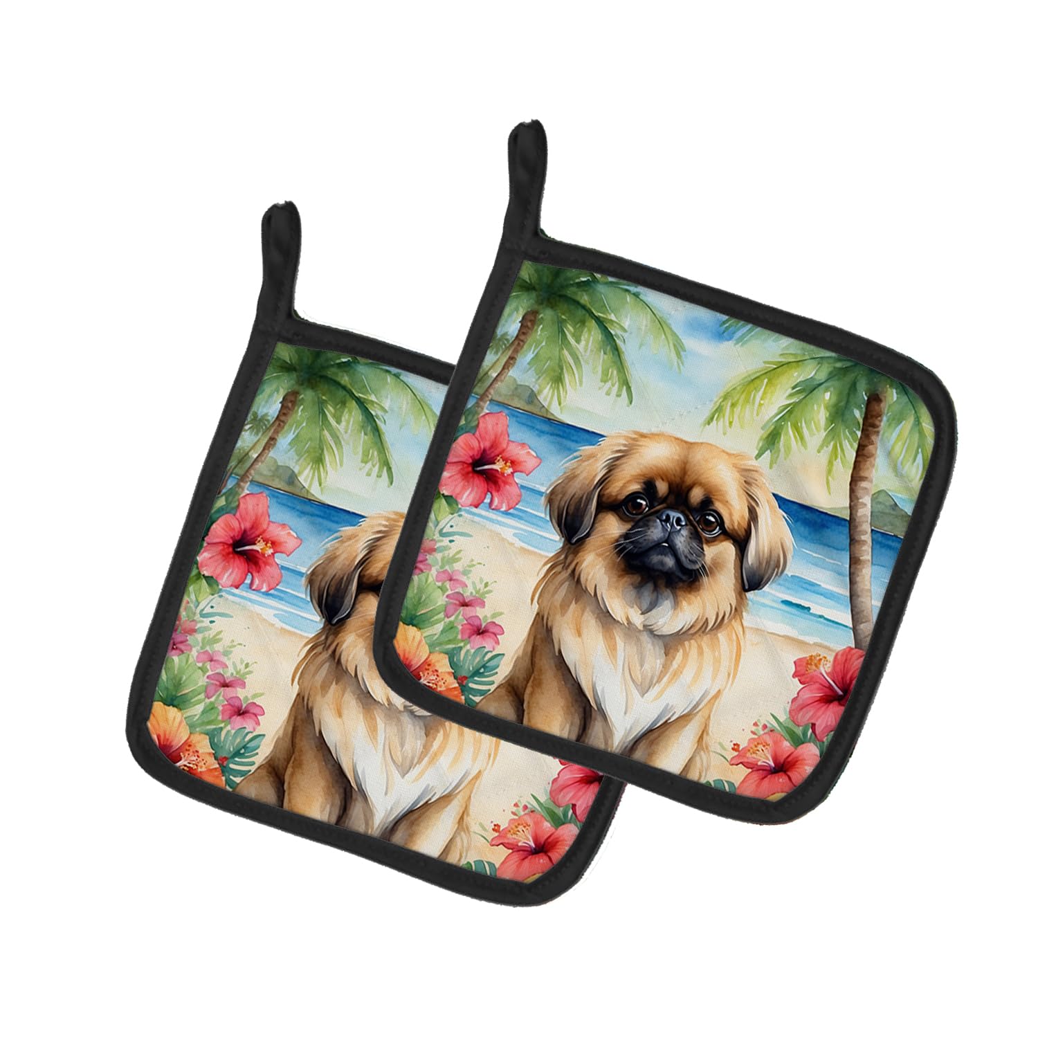 Pekingese Luau Pair of Pot Holders