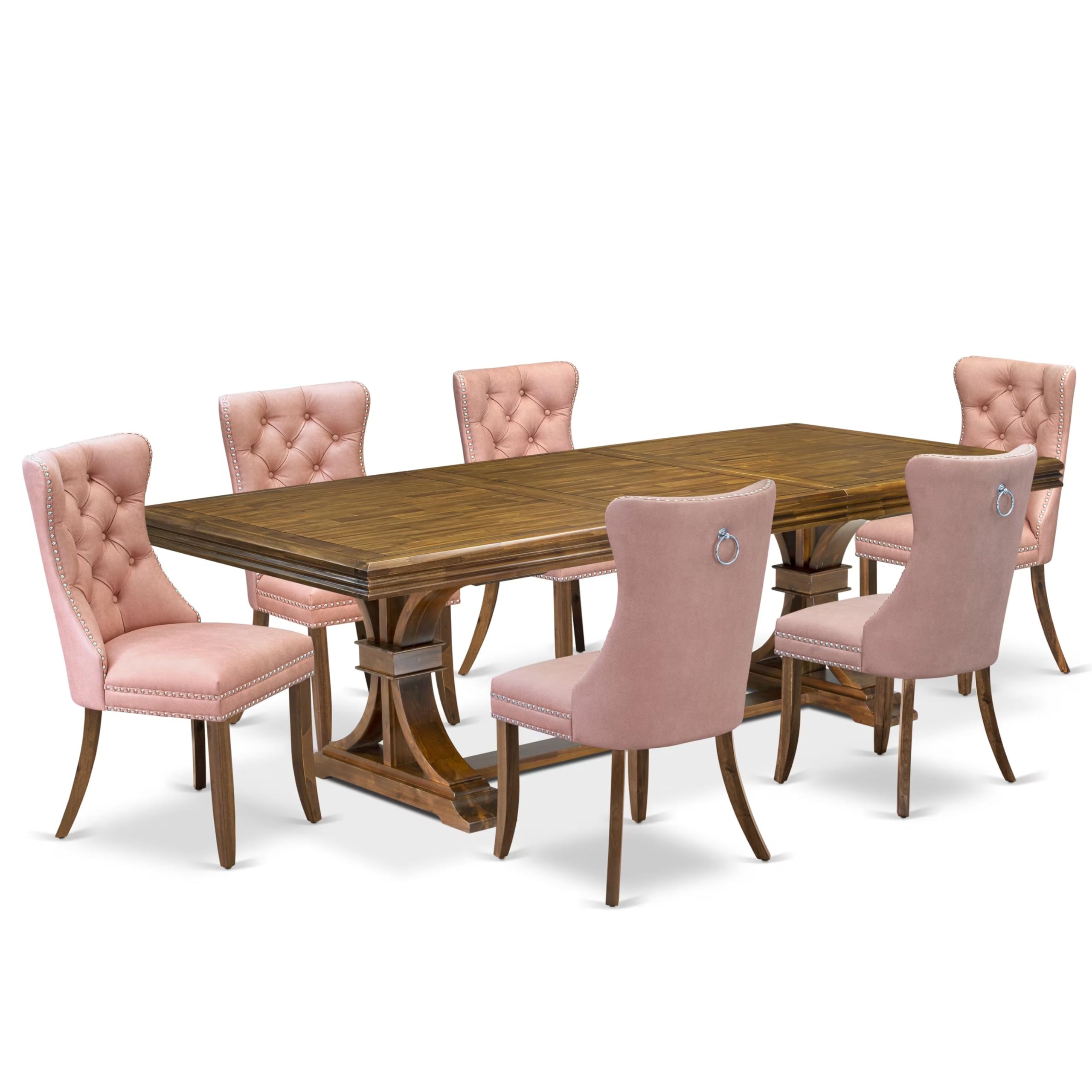 7 piece Modern Dining Table Set a Dining Table and 6 Faux Leather Kitchen Chairs