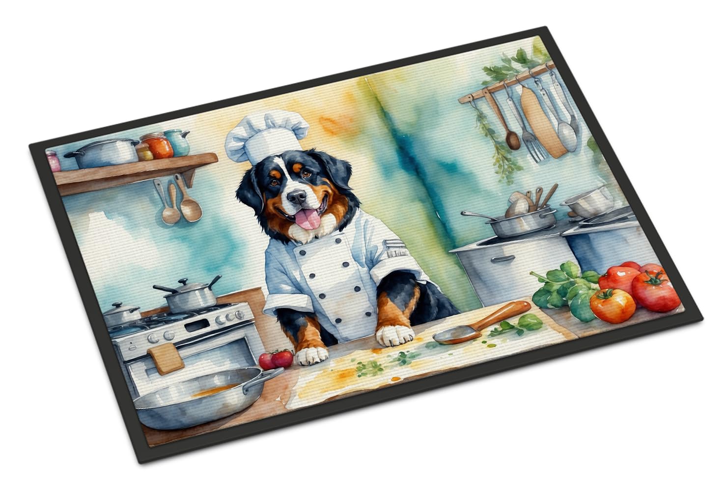 Carolines Treasures DAC6207MAT Bernese Mountain Dog The Chef Doormat Front Door Mat Indoor Outdoor Rugs for Entryway, Non Slip Washable Low Pile, 18H X 27W
