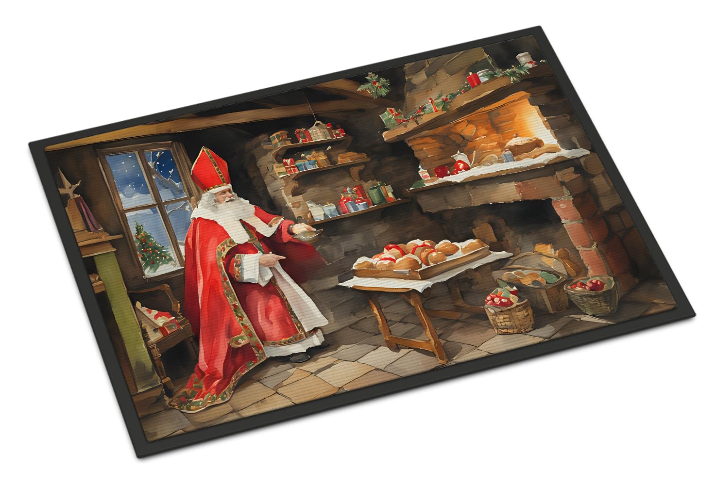 Carolines Treasures DAC3317MAT Cookies with Santa Claus Sinterklaas Doormat Front Door Mat Indoor Outdoor Rugs for Entryway, Non Slip Washable Low Pile, 18H X 27W