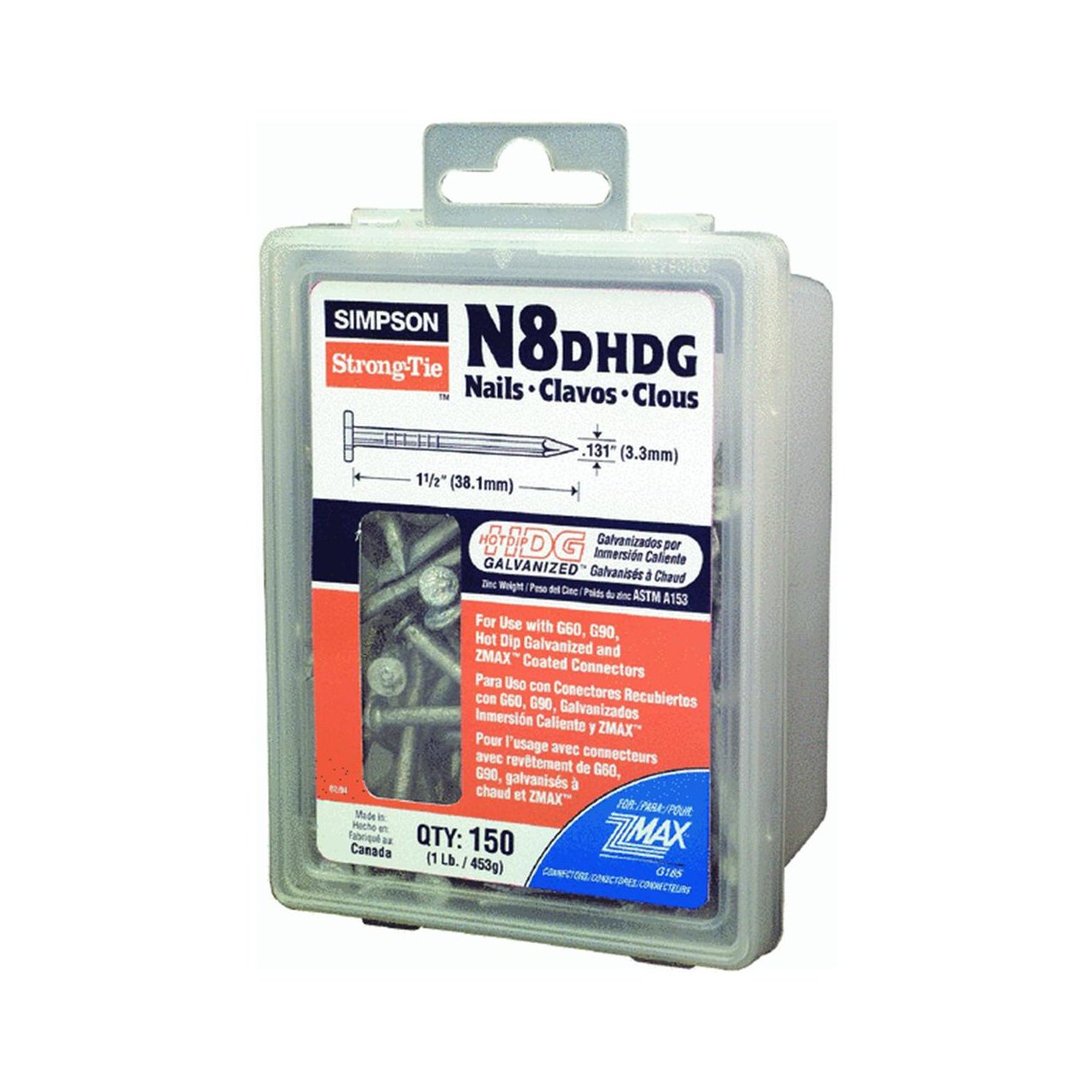 Simpson Strong Tie N8Dhdg Structural Connector 1-1/2-Inch By 0.131-Inch 10-Gauge Smooth Shank Hot-Dip Galvanized Nails, No Size,