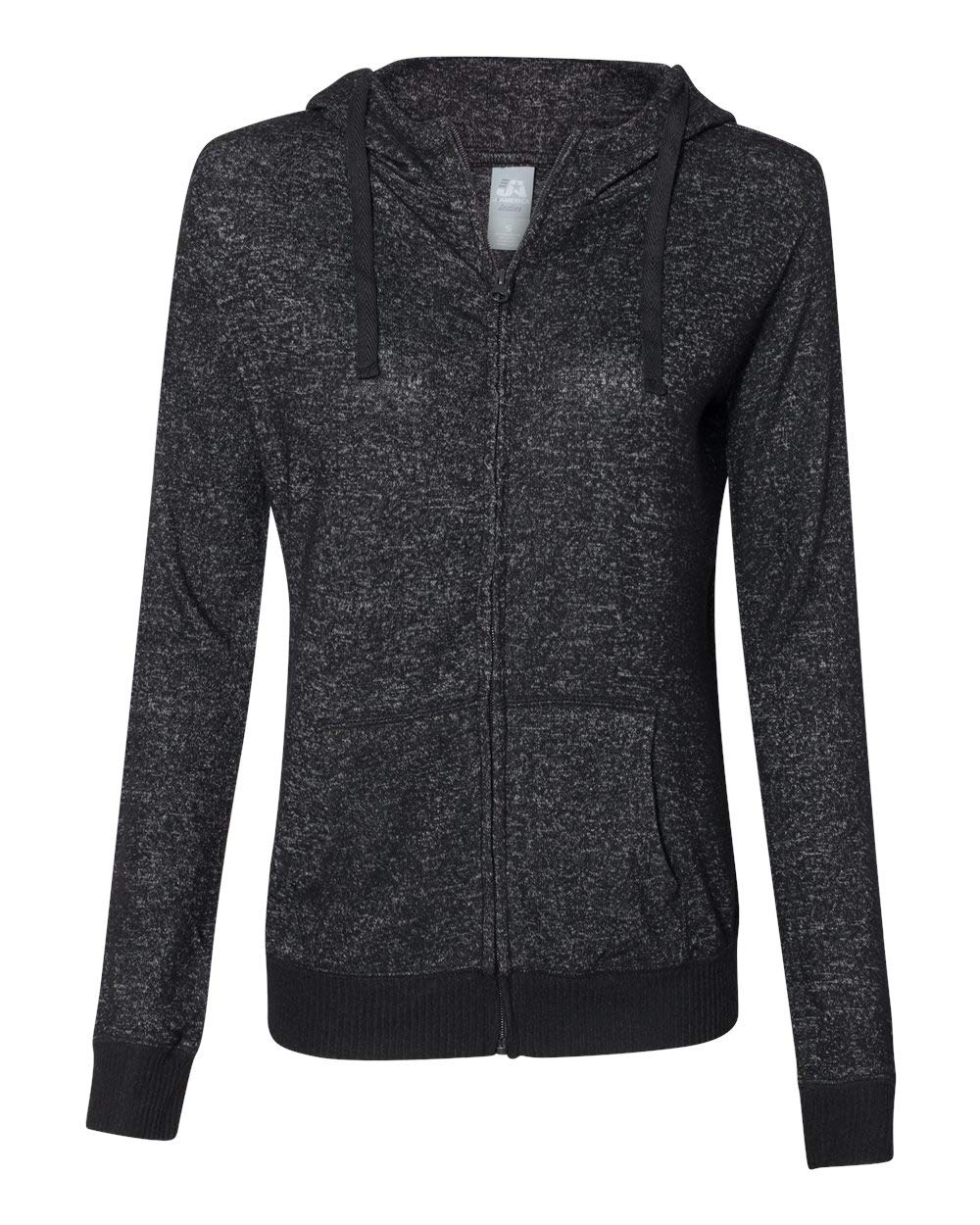 J. America Womens Cozy Jersey Hooded Full-Zip - Black, S