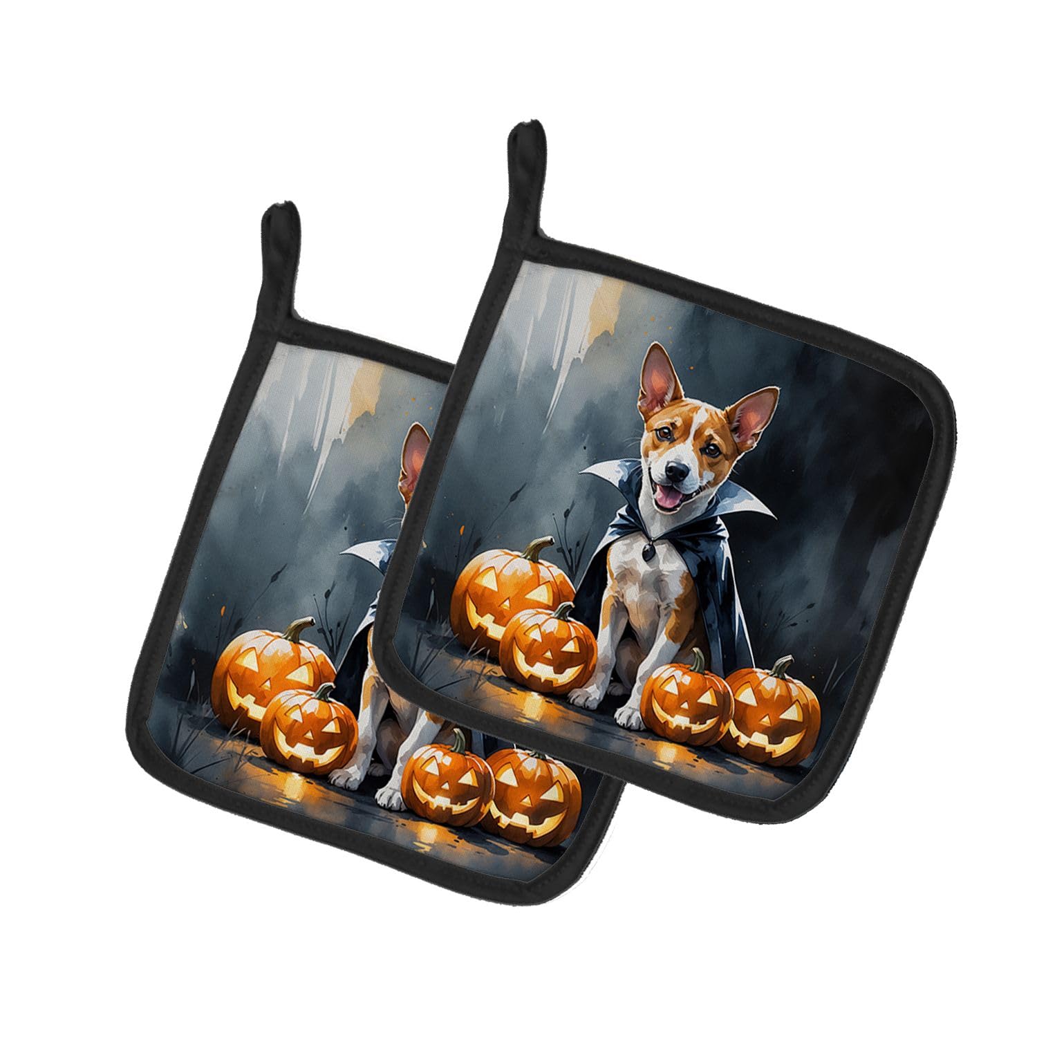 Carolines Treasures Basenji Puppy Halloween Pair of Pot Holders Kitchen Heat Resistant Pot Holders Sets Oven Hot Pads for Cooking Baking BBQ, 7 1/2 x 7 1/2
