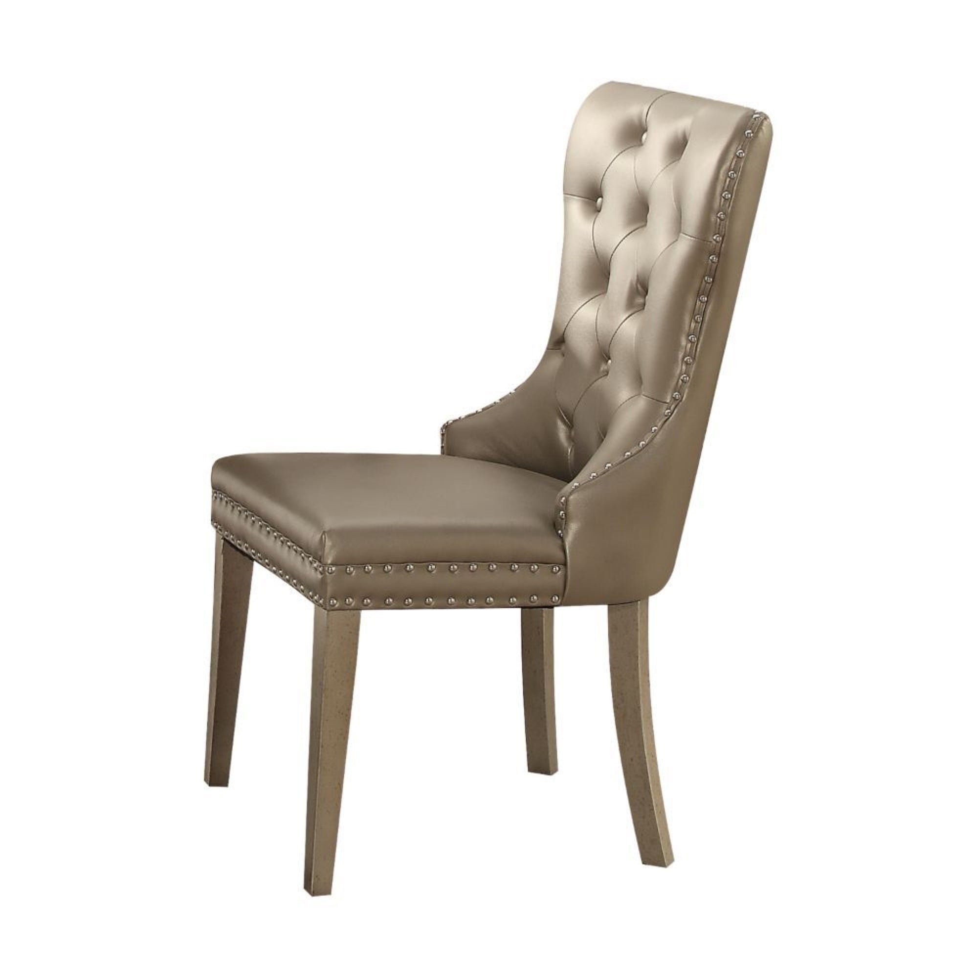 Yadlio Side Chair Set-2-Kacela Dining Collection,Rectangular Leg Table,Mirror Insert Top,Button Tufted Backrest,Nailhead Trim,Wooden Tapered Leg-Champagne PU Padded Seat-Eye-Catching Dining Room Set