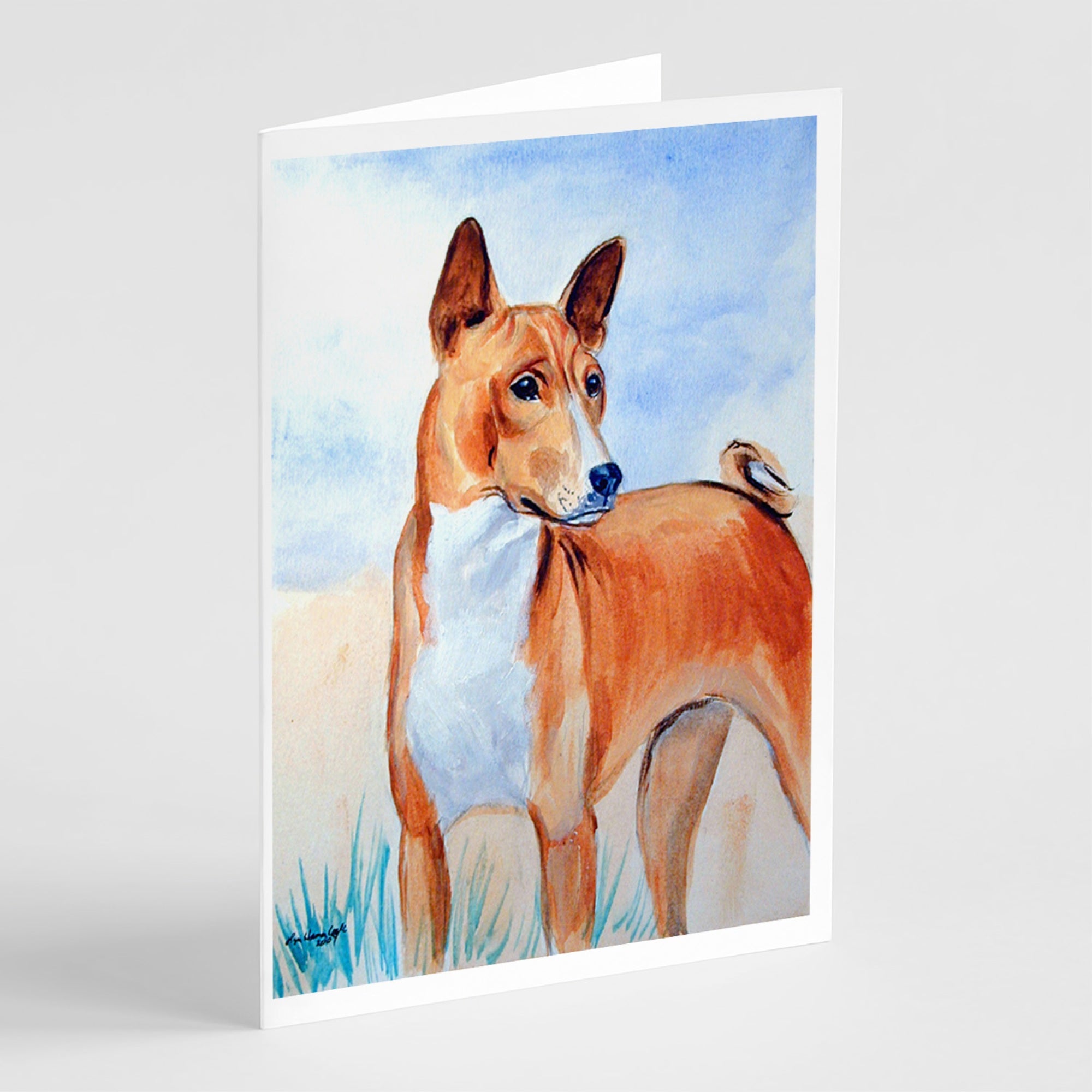 Red And White Basenji  Greeting Cards And Envelopes Pack Of 8