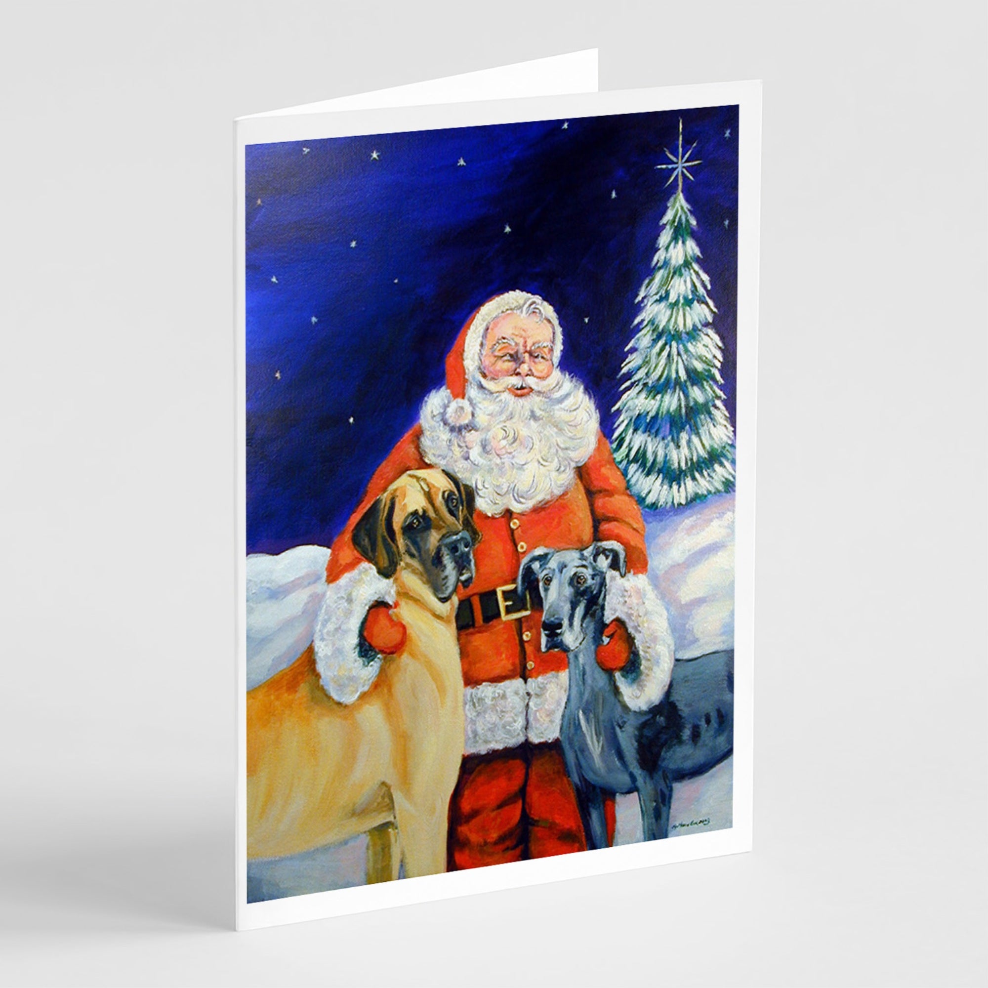Santa Claus With Great Dane  Greeting Cards And Envelopes Pack Of 8