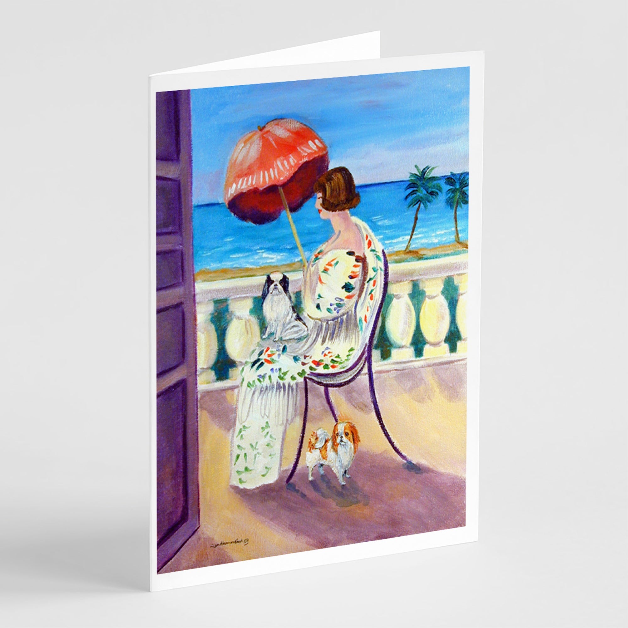 Lady With Her Japanese Chin  Greeting Cards And Envelopes Pack Of 8