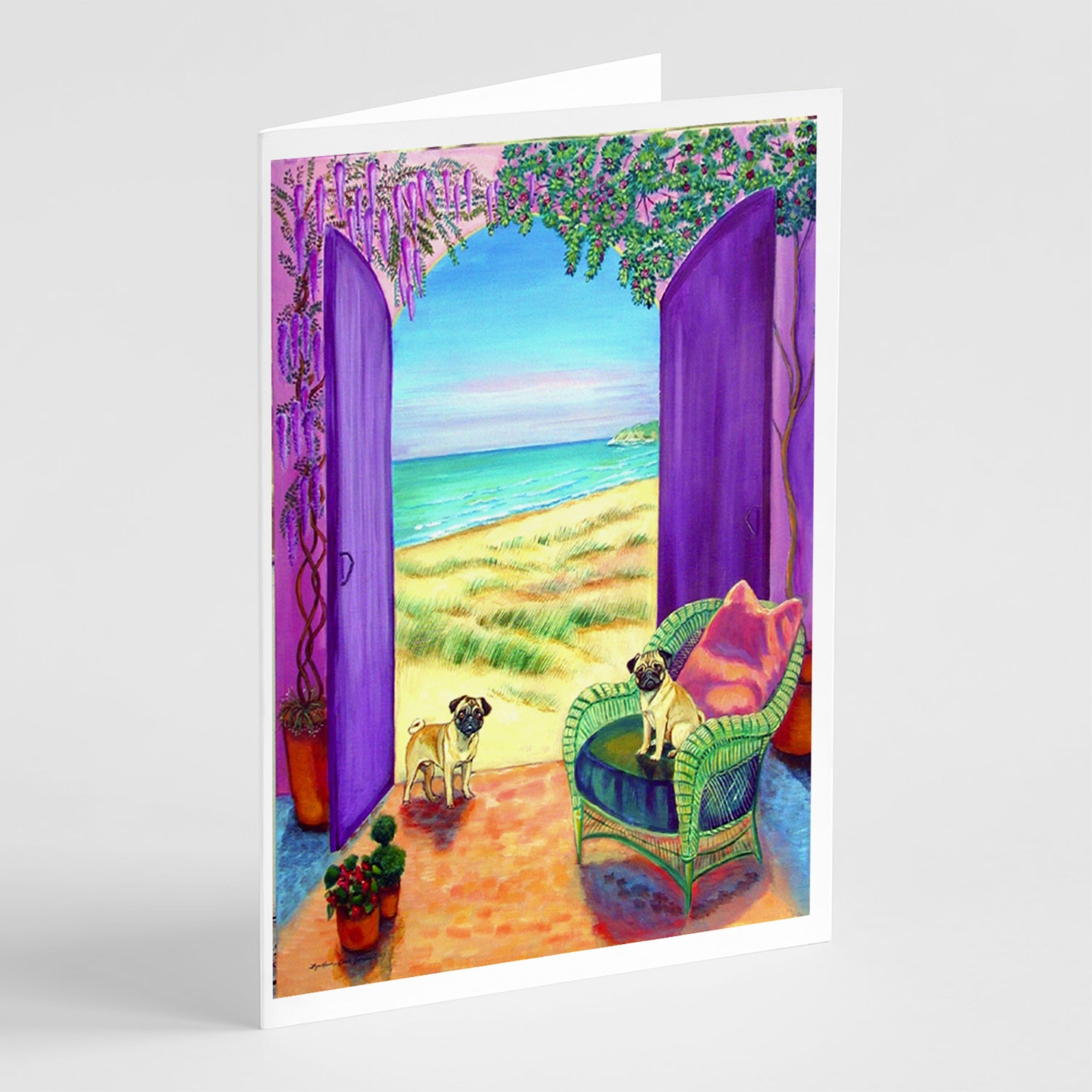 Pug Let'S Go Outside  Greeting Cards And Envelopes Pack Of 8