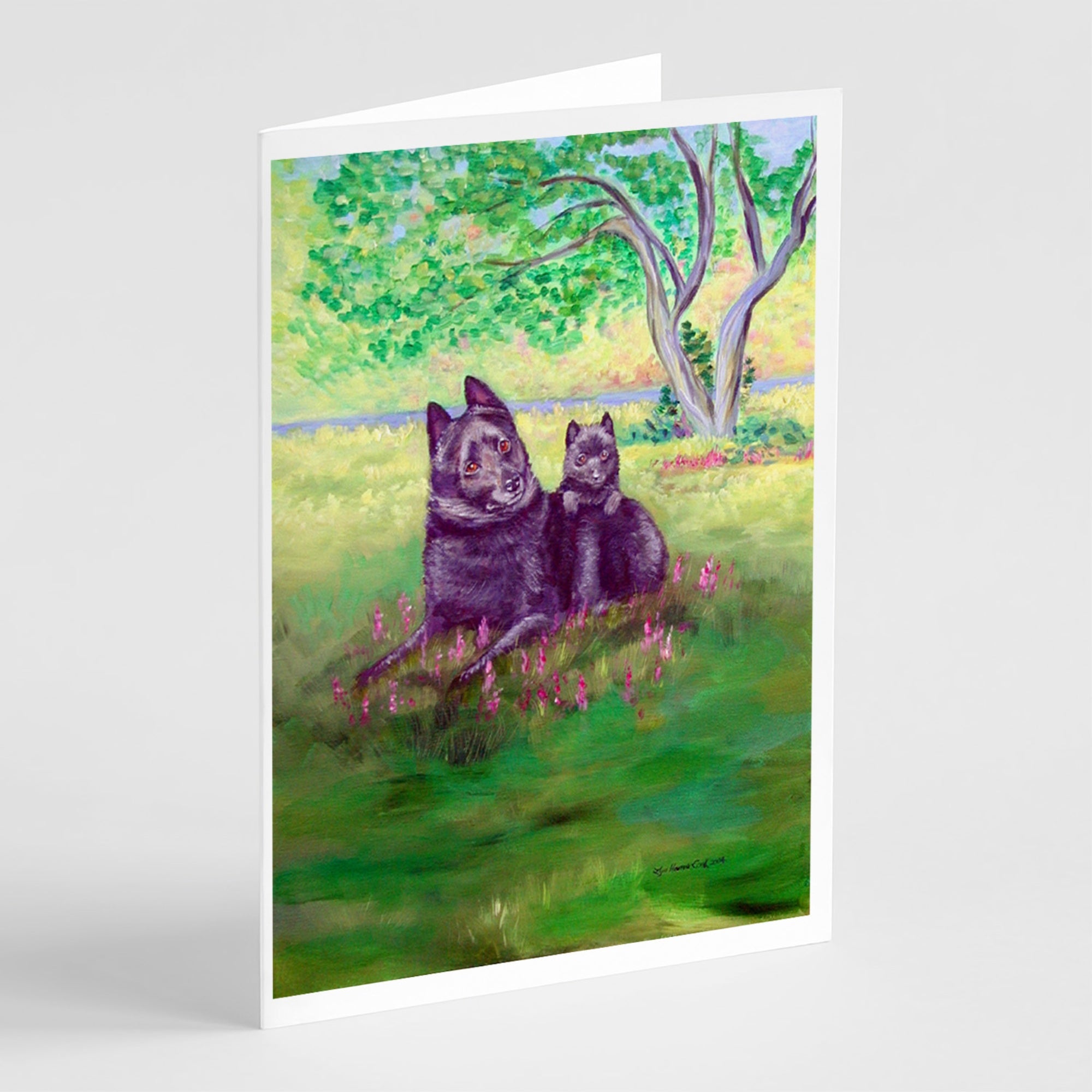 Schipperke And Puppy  Greeting Cards And Envelopes Pack Of 8