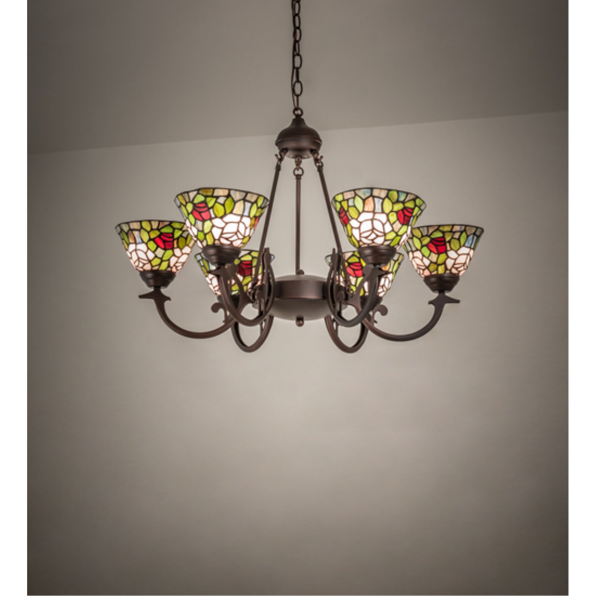32' Wide Tiffany Rosebush 6 Light Chandelier