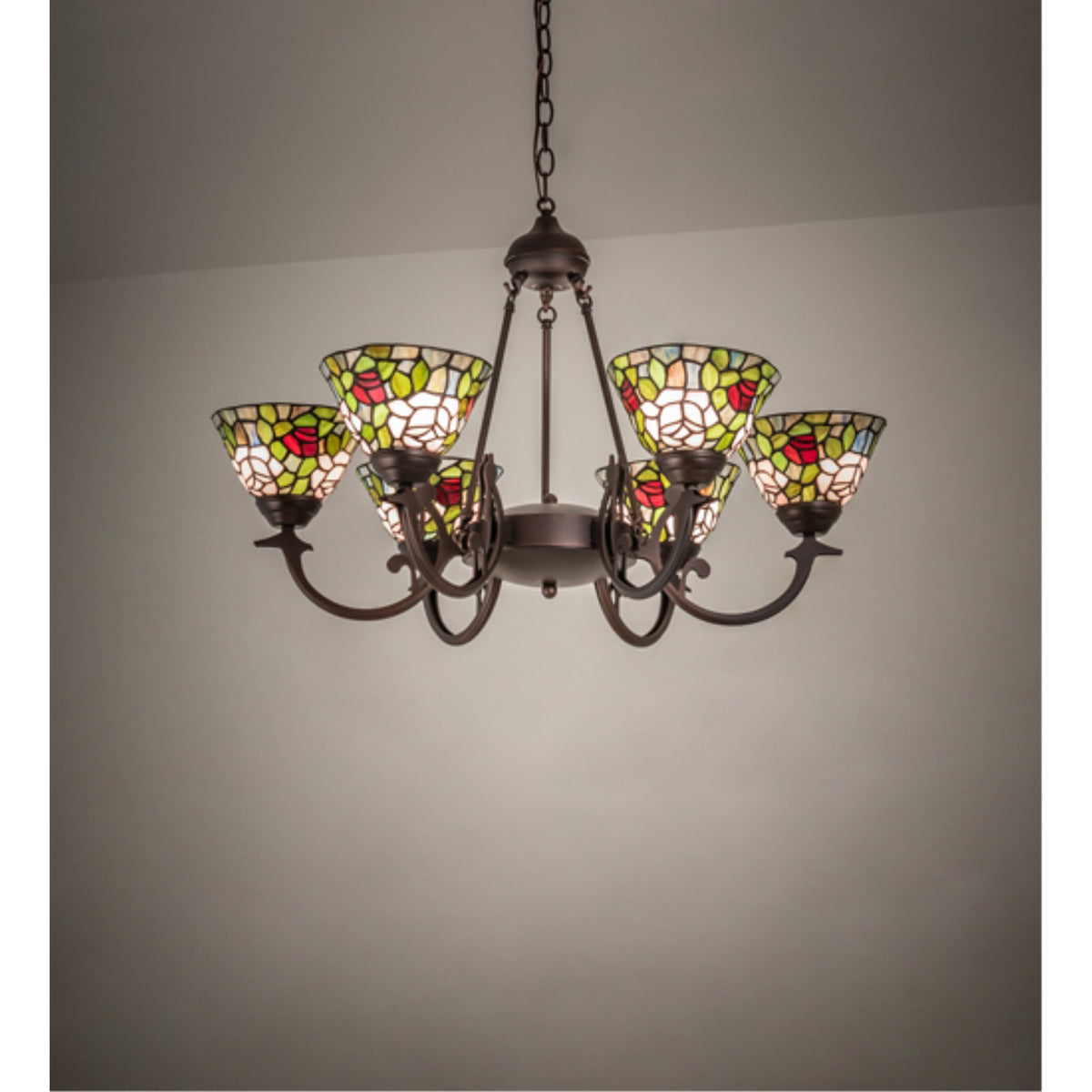 32' Wide Tiffany Rosebush 6 Light Chandelier