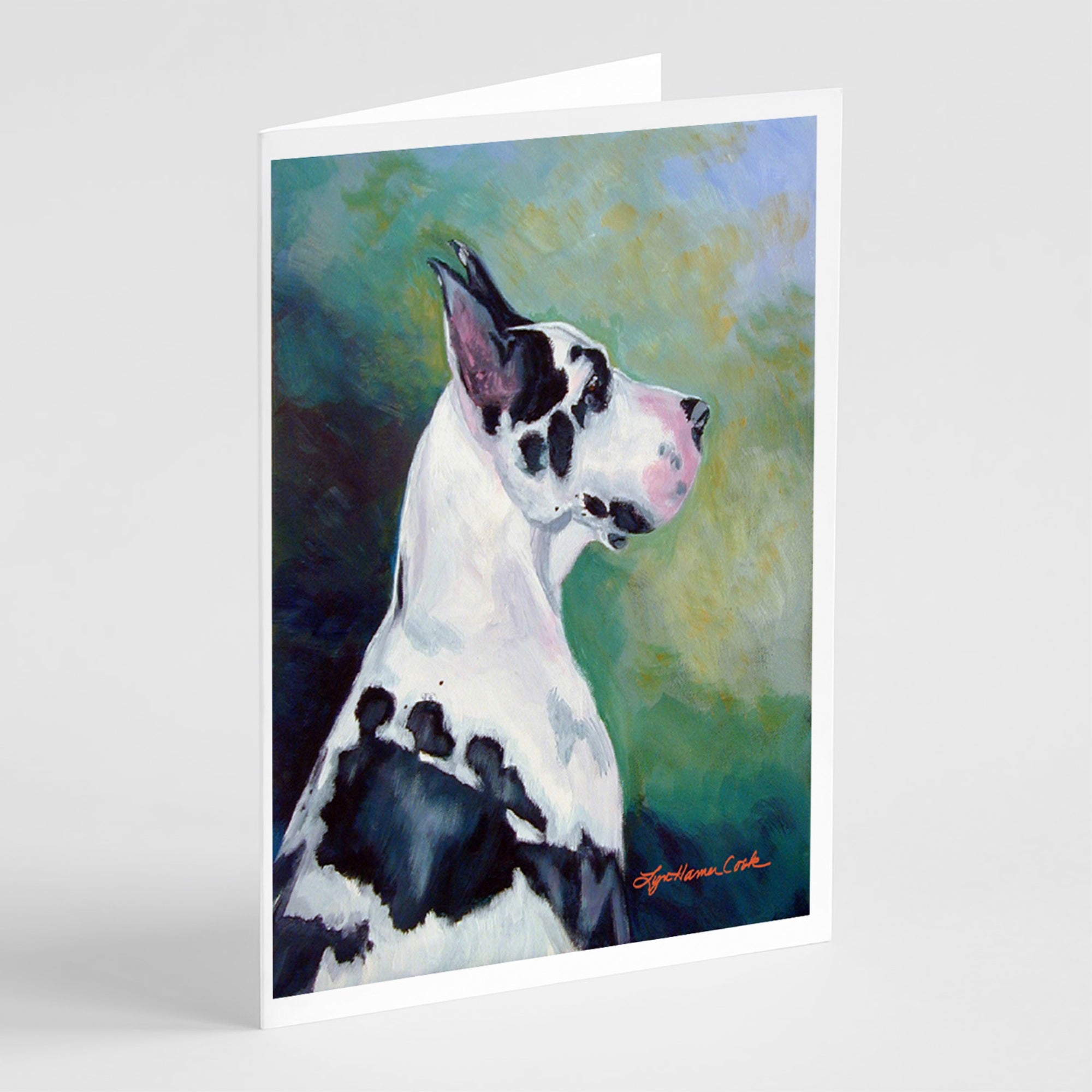 Harlequin Great Dane  Greeting Cards And Envelopes Pack Of 8