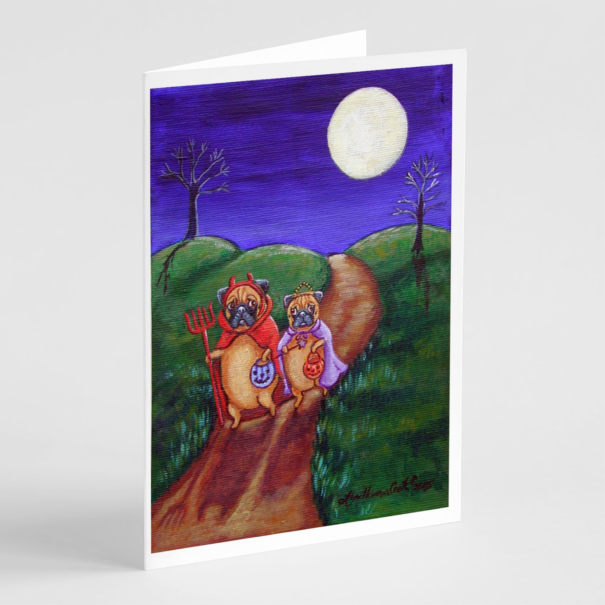 Trick Or Treat Halloween Pug  Greeting Cards And Envelopes Pack Of 8