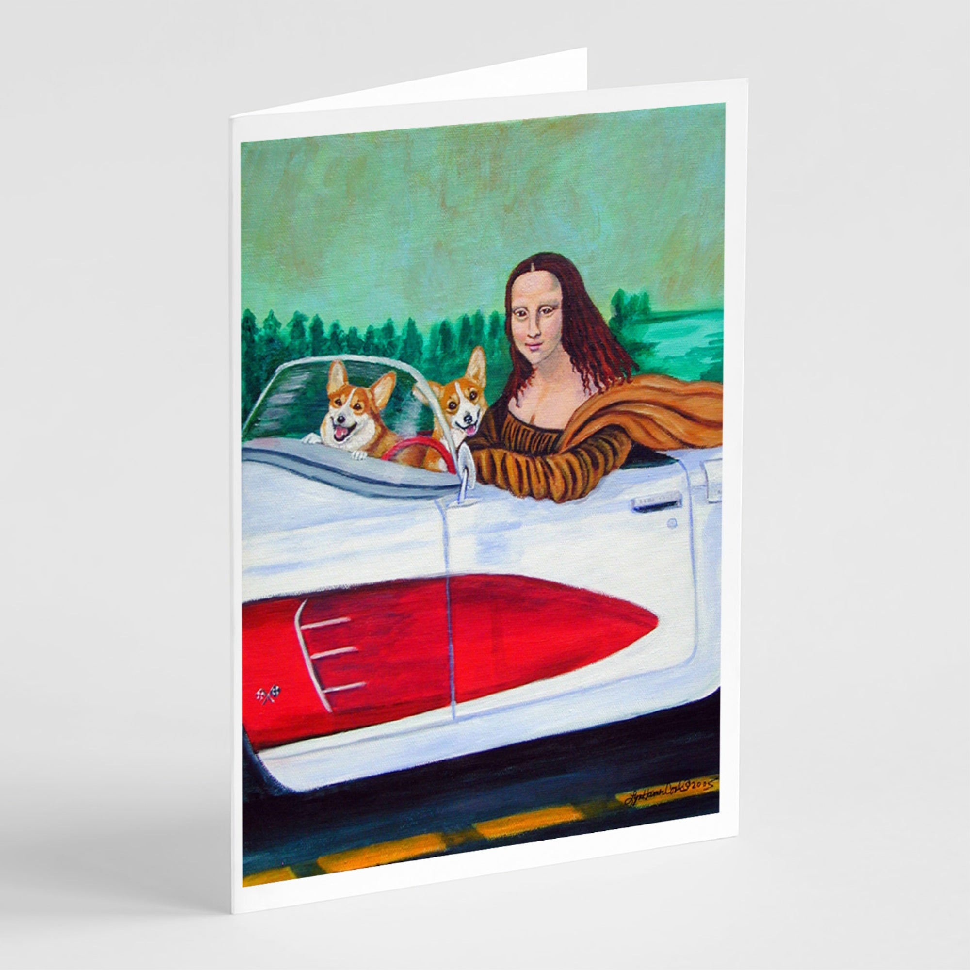 Mona Lisa With  Corgi  Greeting Cards And Envelopes Pack Of 8