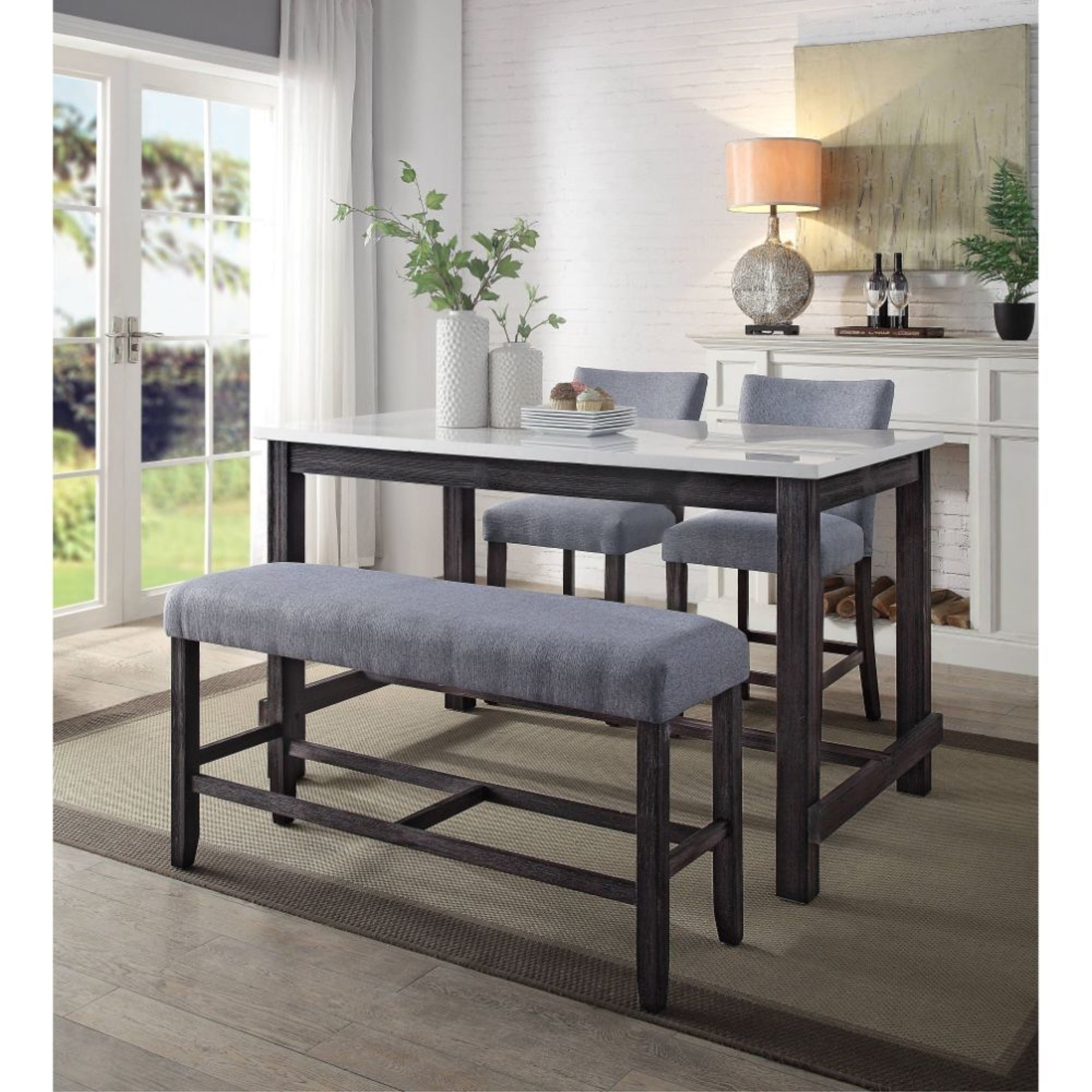 Counter Height Bench, Fabric & Weathered Espresso